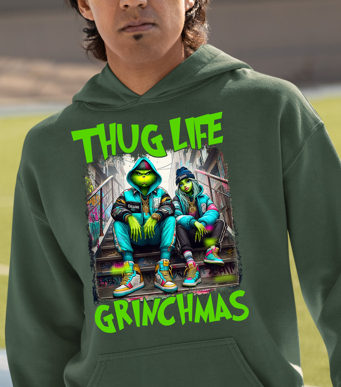 Thug Life Grinchmas | Christmas Meme Graphics for Holiday Crafts and Gifts | Grinch Humor Theme Hoodie