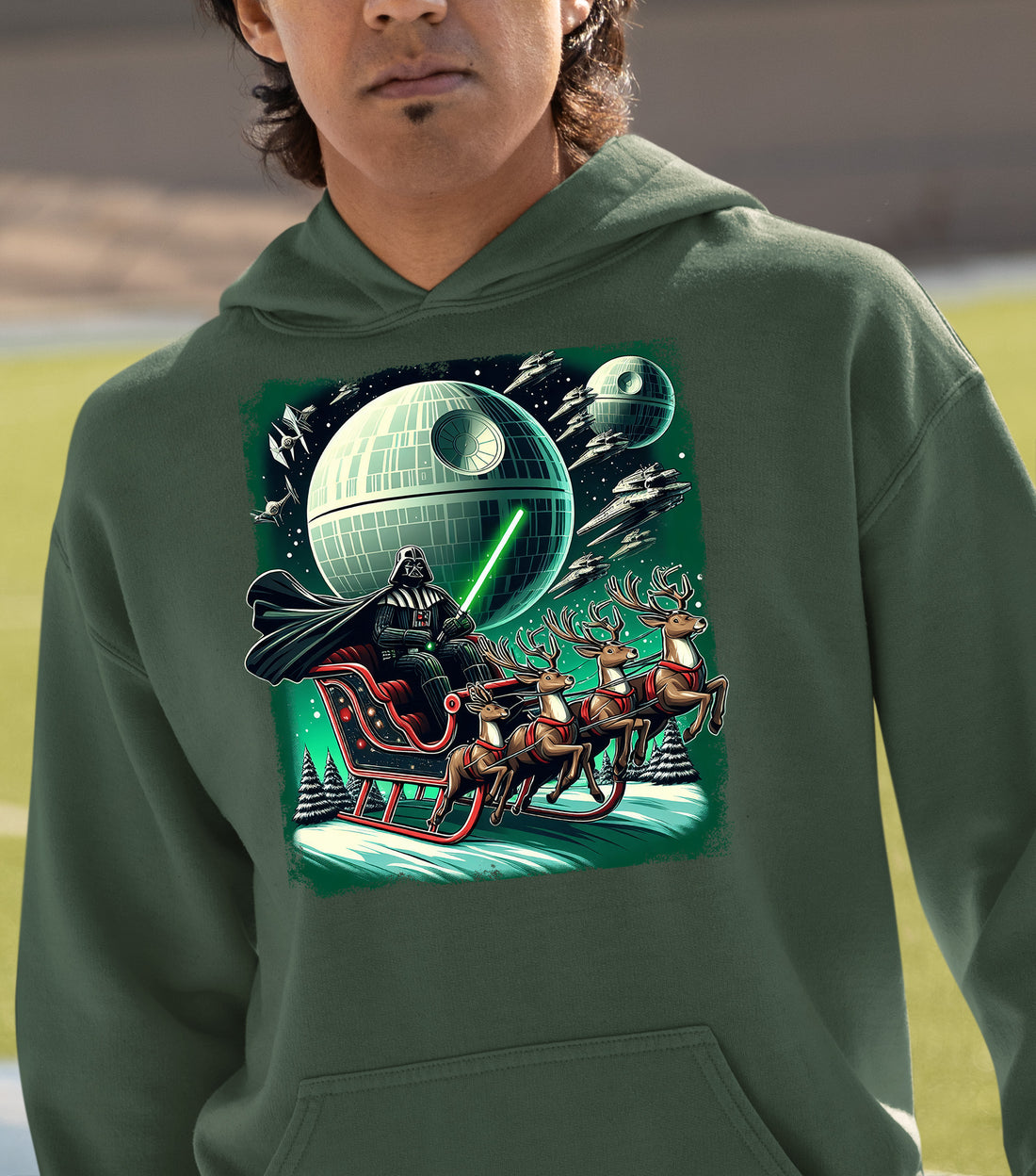 Star Wars Death Star Christmas Light Saber Holiday Galaxy Gift Idea for Sci-Fi Fans Hoodie
