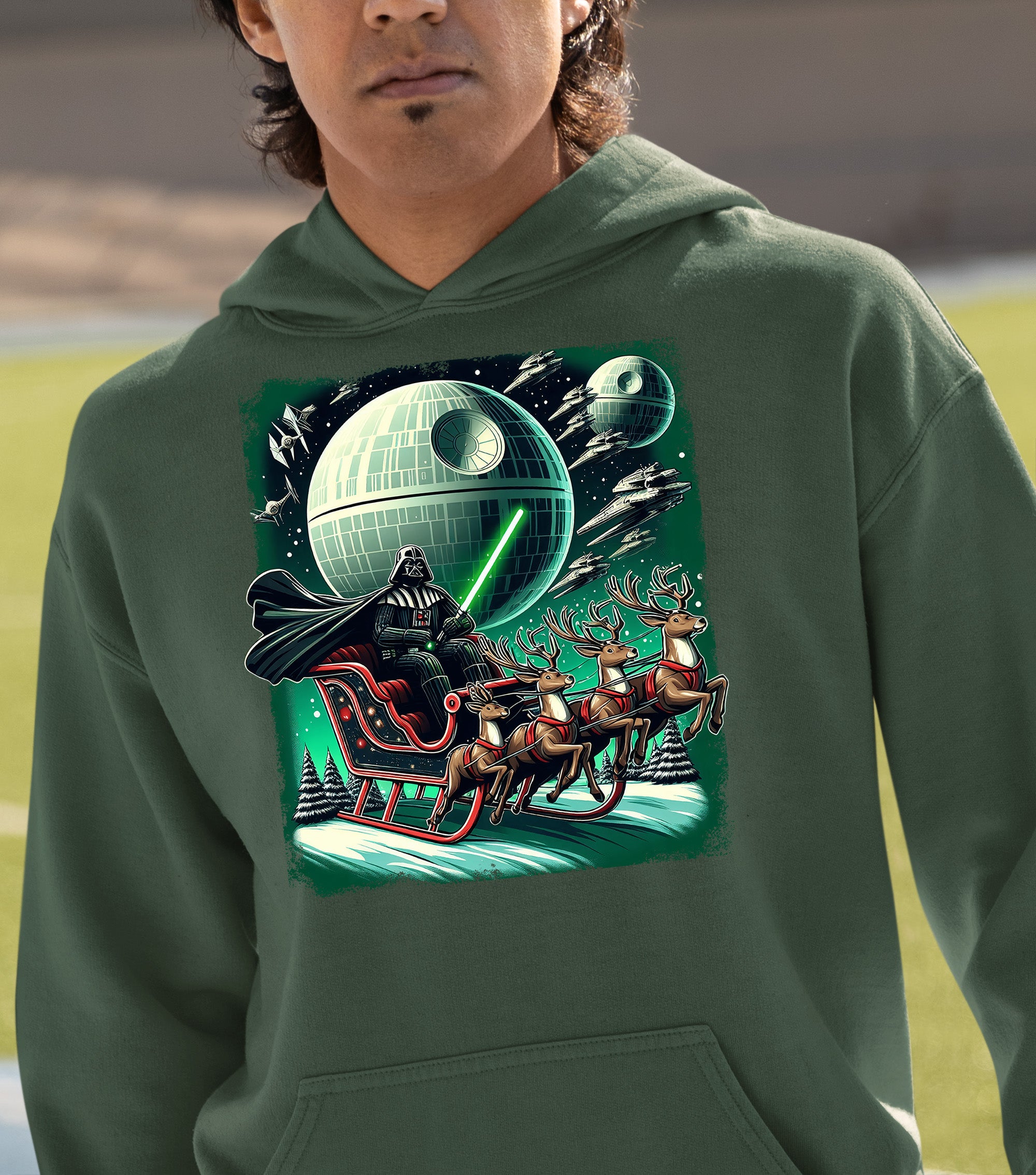 Star Wars Death Star Christmas Light Saber Holiday Galaxy Gift Idea for Sci-Fi Fans Hoodie