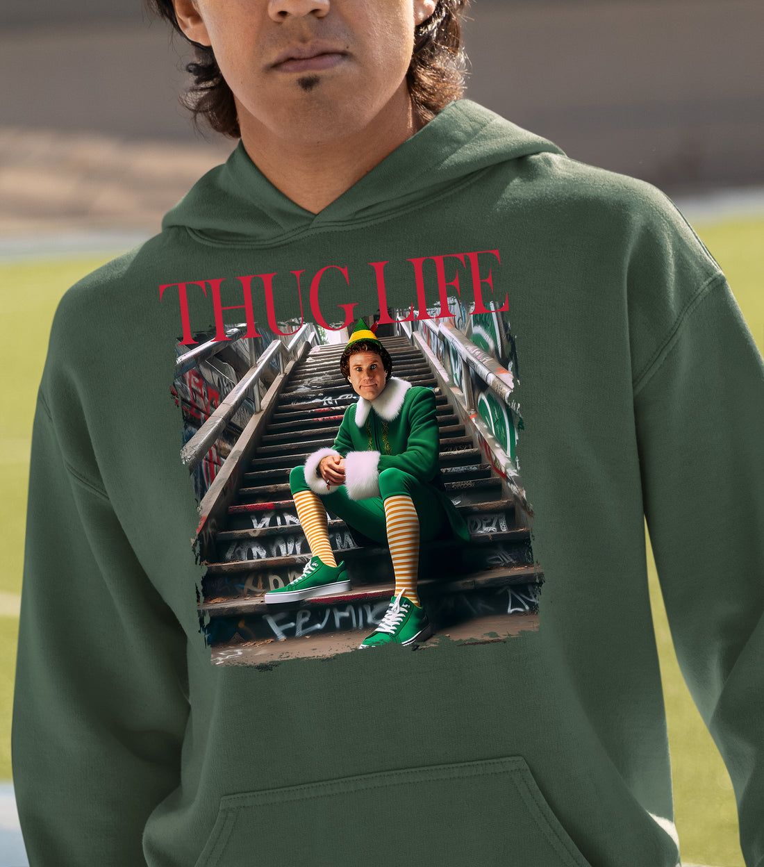 Thug Life Elf on the Streets | Christmas Humor, Naughty Elf Vibe, Festive Season Style, Holiday Laughs Gift Idea Hoodie