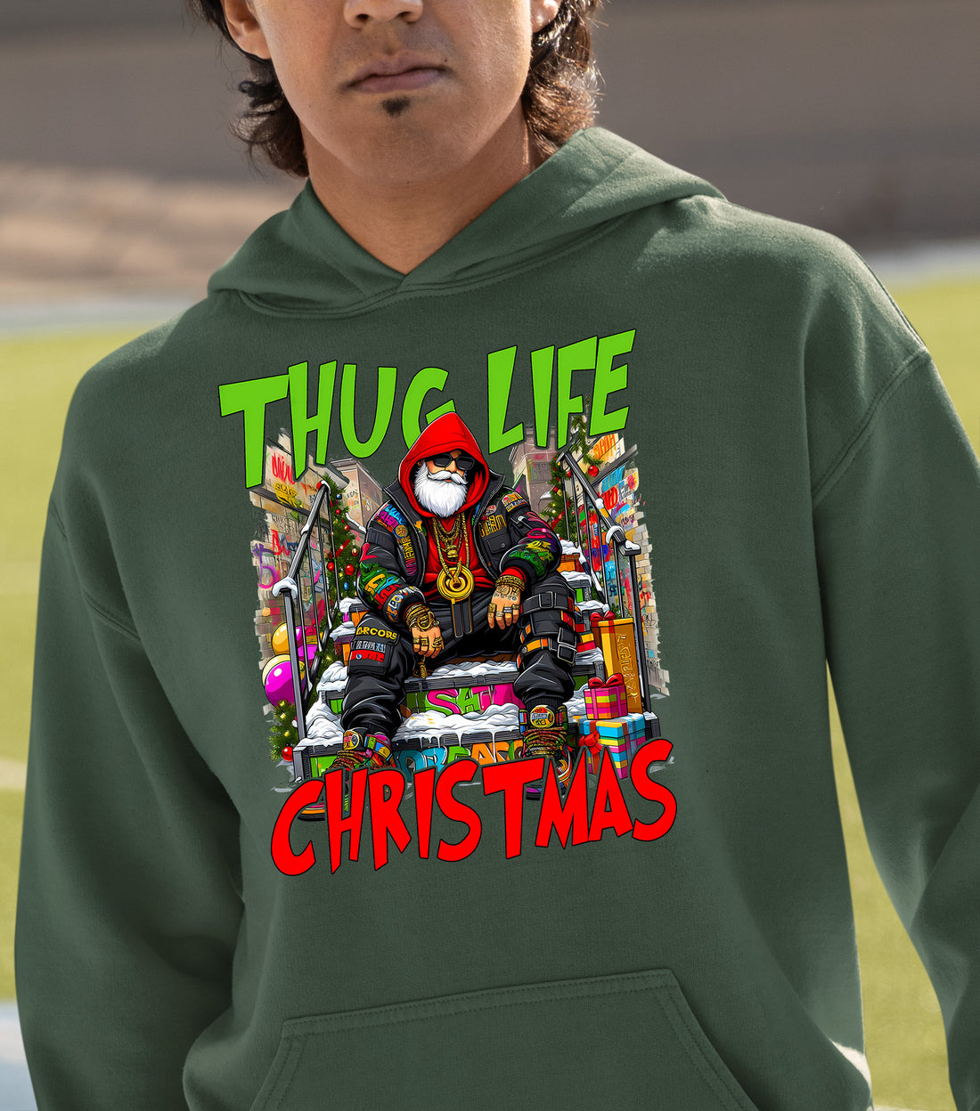 Thug Santa Christmas Theme | Bold Santa Claus Attitude Xmas Holiday Concept Hoodie