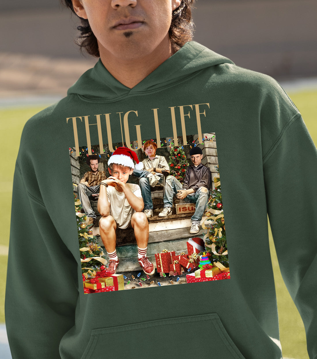 Christmas Thug Life Porch Santa Hat - Funny Santa Hat for Porch, Holiday Humor Gift Hoodie