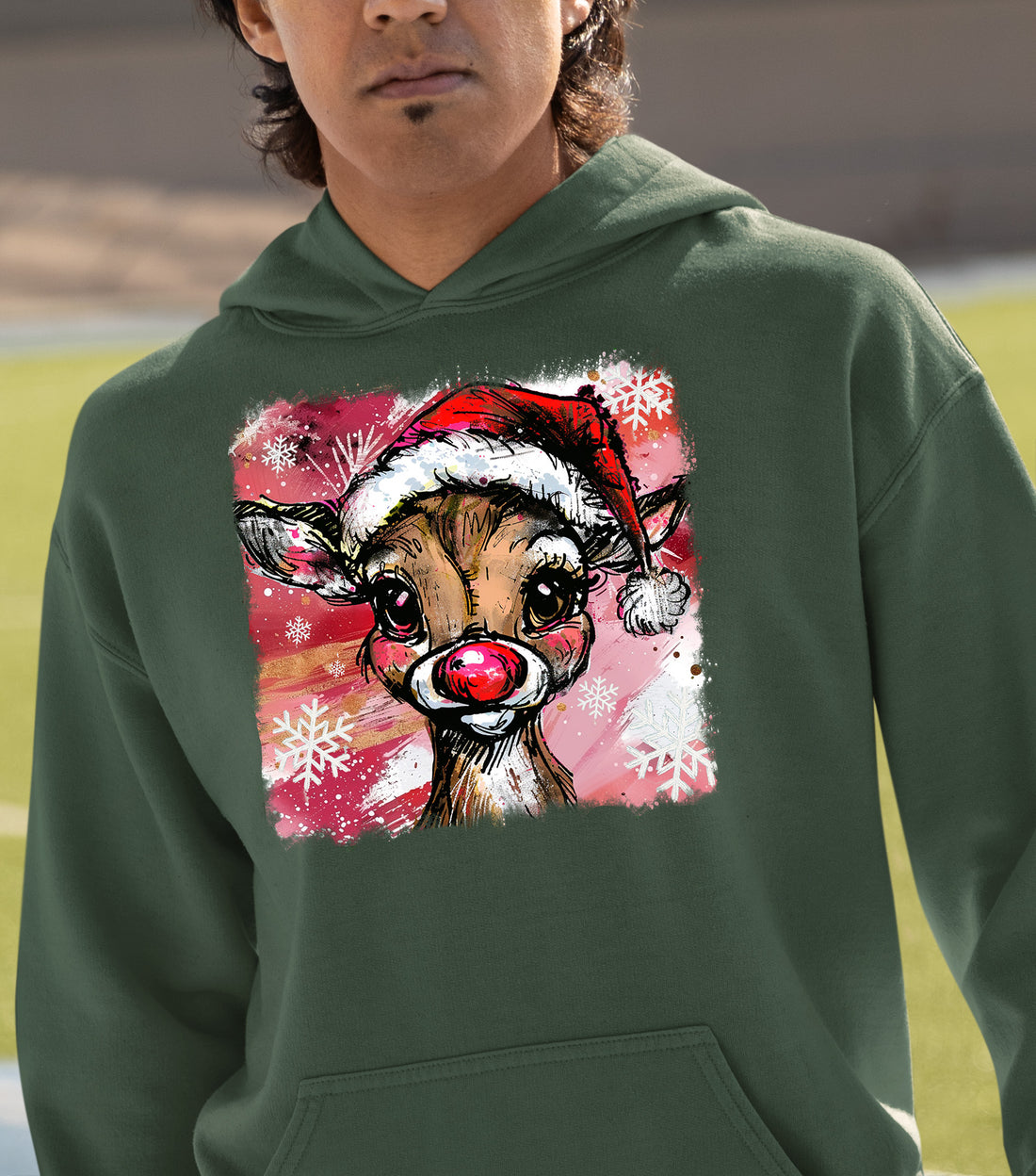 Christmas Reindeer with Hat - Festive Holiday Gift Idea, Handcrafted Seasonal Charm Hoodie