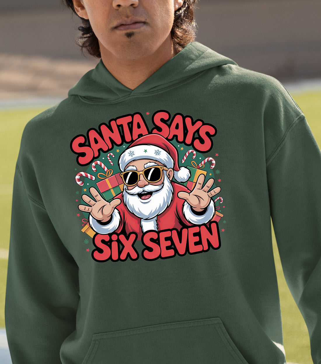 Santa Says Six Seven - Christmas Phrase for Festive Season Gift, Sticker, or Apparel Hoodie