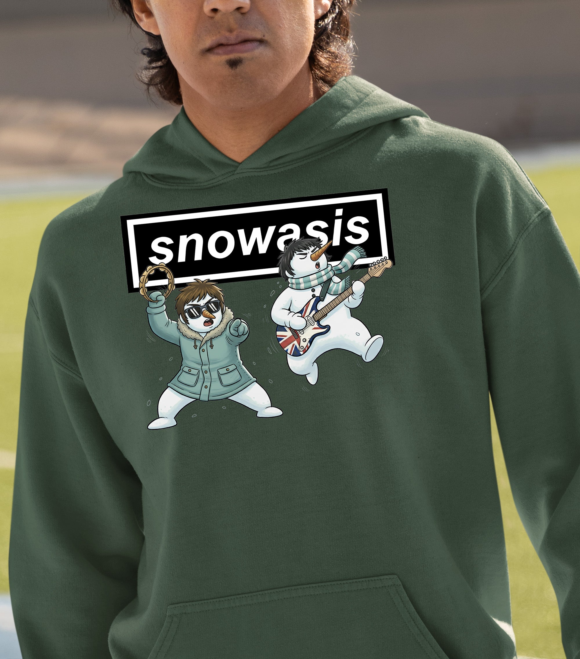 Christmas Snowasis rocking on a snowy hillside, cozy festive scene for holidays, Snowasis rocking on Hoodie