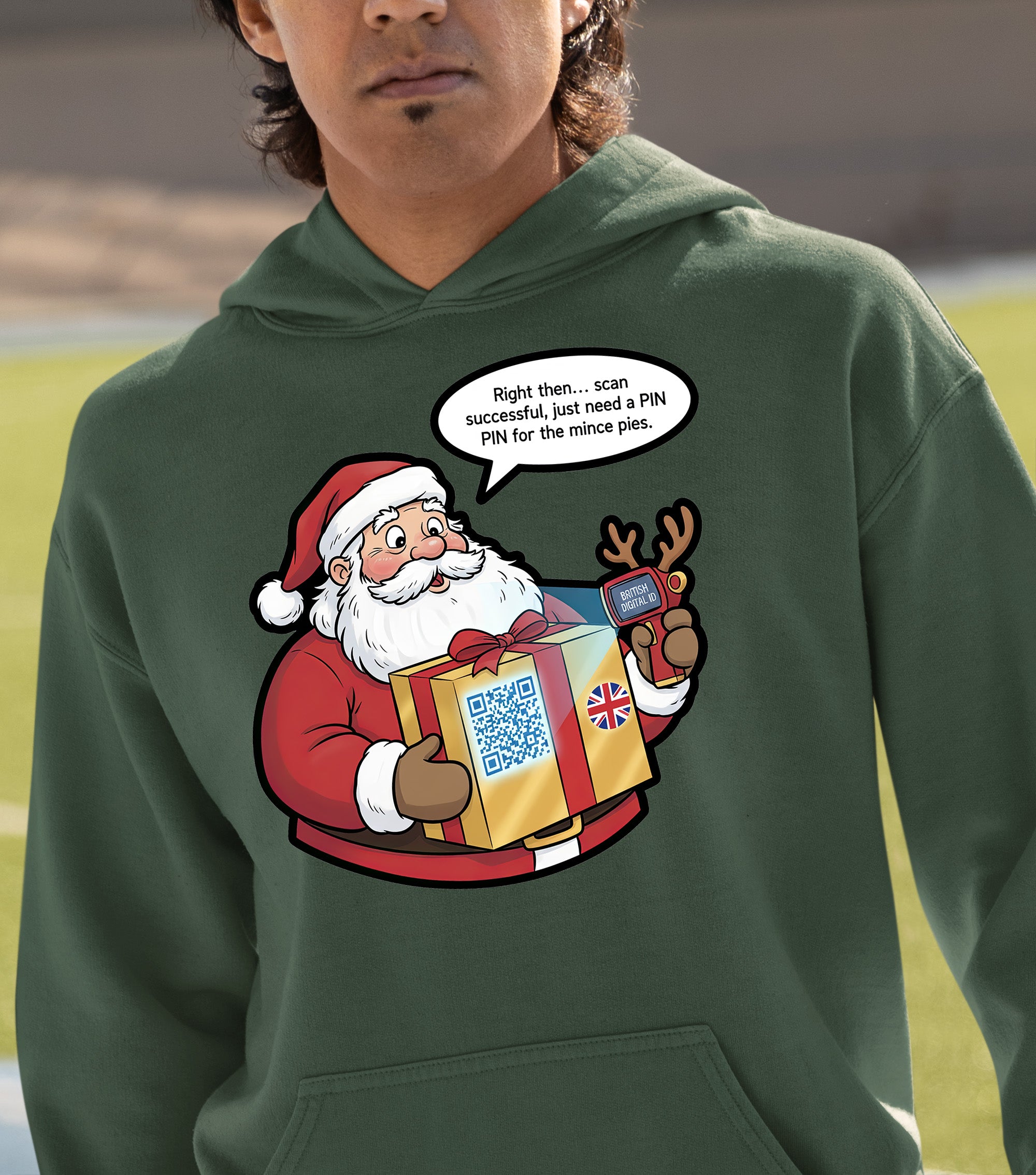 UK Digital ID Santa - Festive Christmas Security Badge Template for Online Use Hoodie