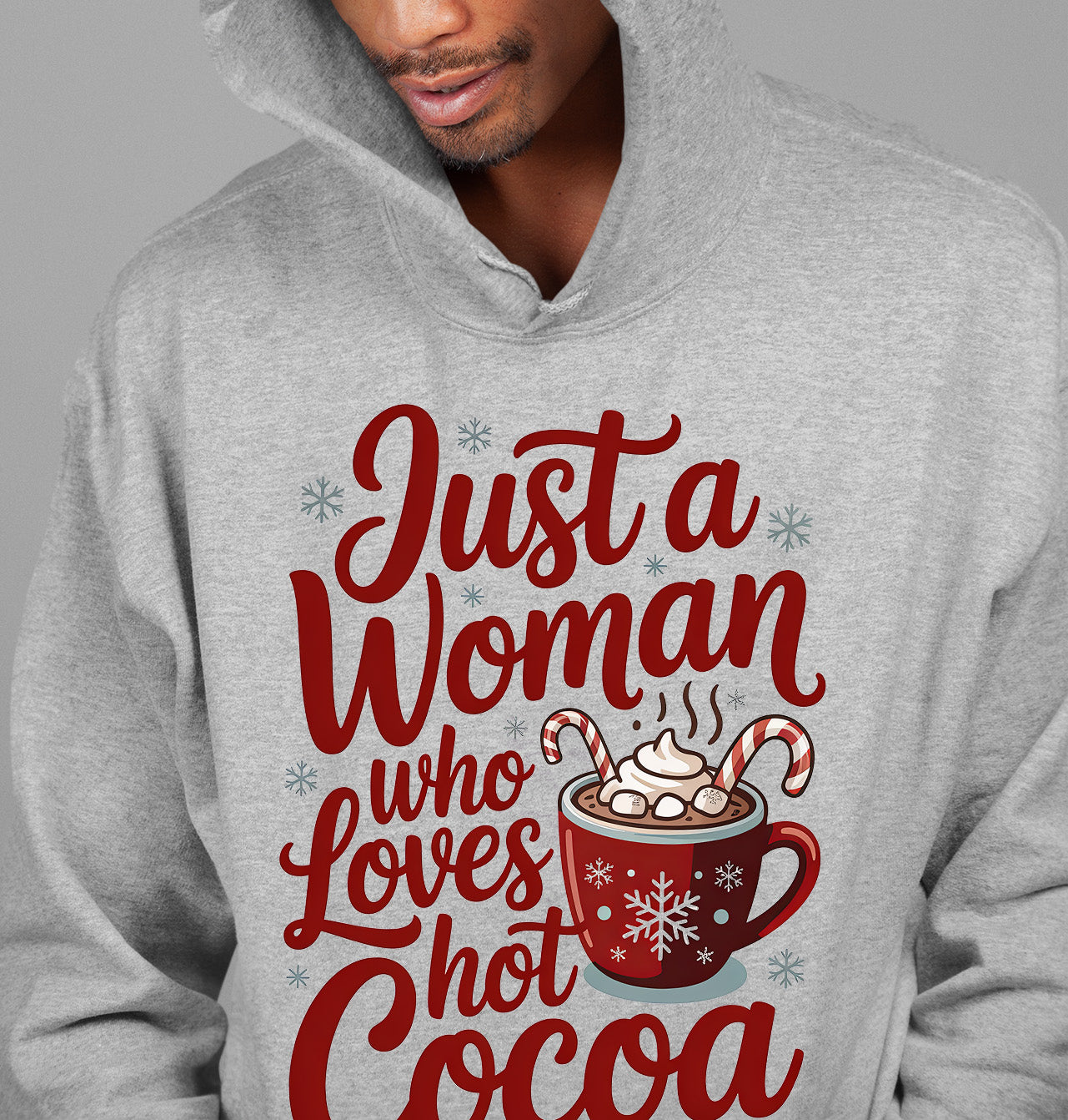 Christmas Gift for Her: Just a Woman Who Loves Hot Cocoa – Cozy Holiday Cheer Hoodie