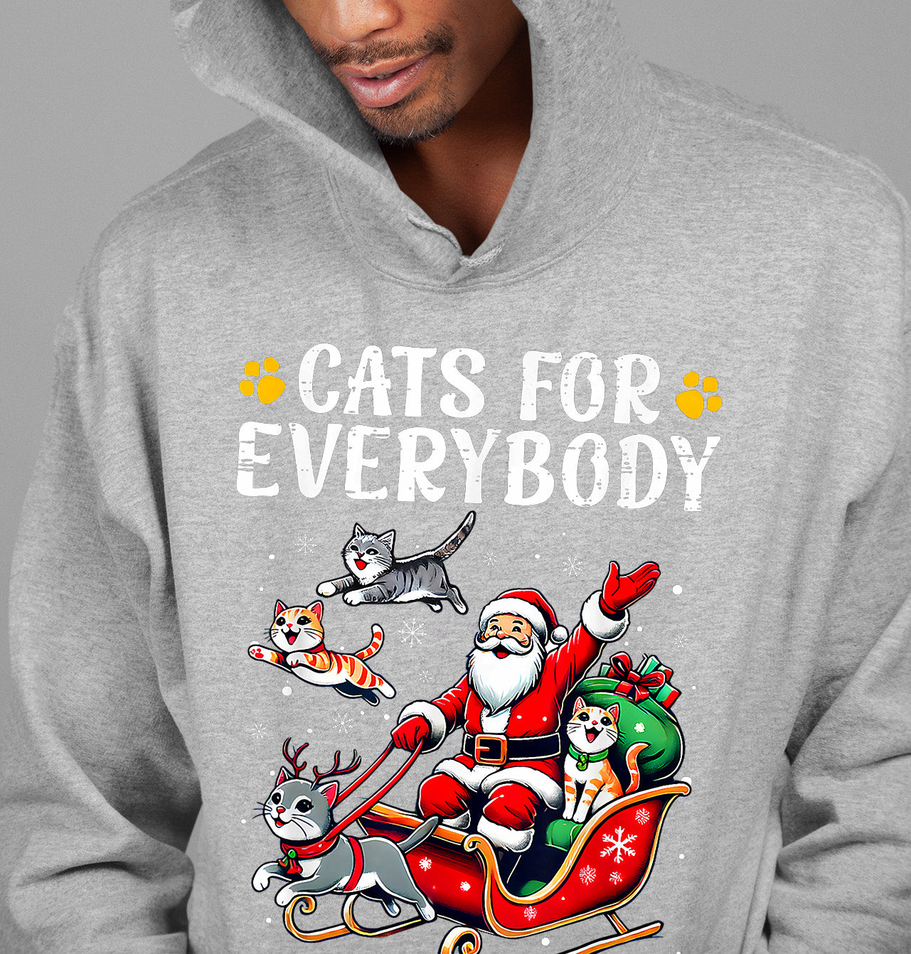 Christmas Cats for Everybody - Festive Cat Portrait Artwork for Cat Lovers - Cozy Holiday Kitty Keepsake Hoodie