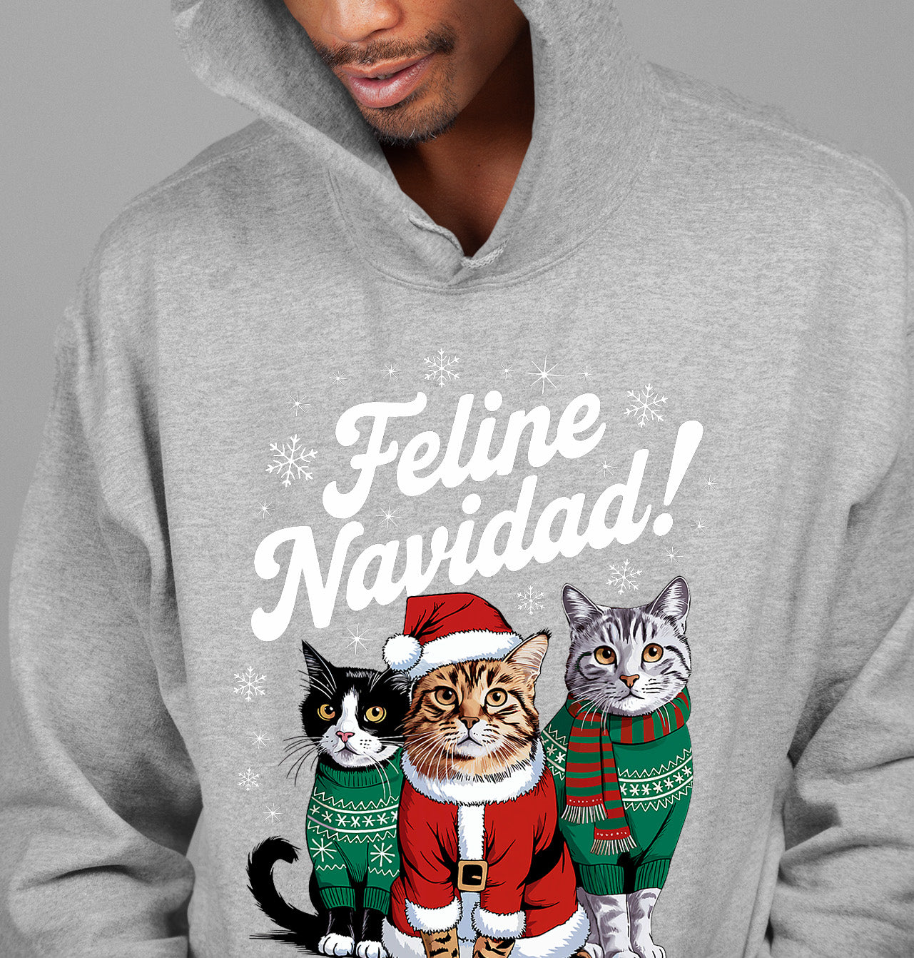Cat Snowflakes Christmas Theme - Festive Holiday Cat Artwork for Season Hoodie