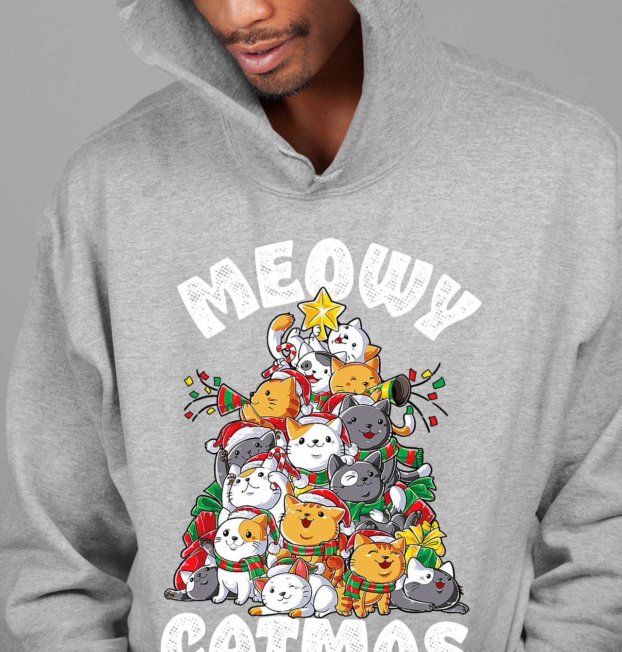 Meowy Cat Tree Christmas Gift for Cats - Festive Cat Condo, Holiday Cozy Shelter, Yuletide Cat Furniture, Seasonal Cat House Hoodie