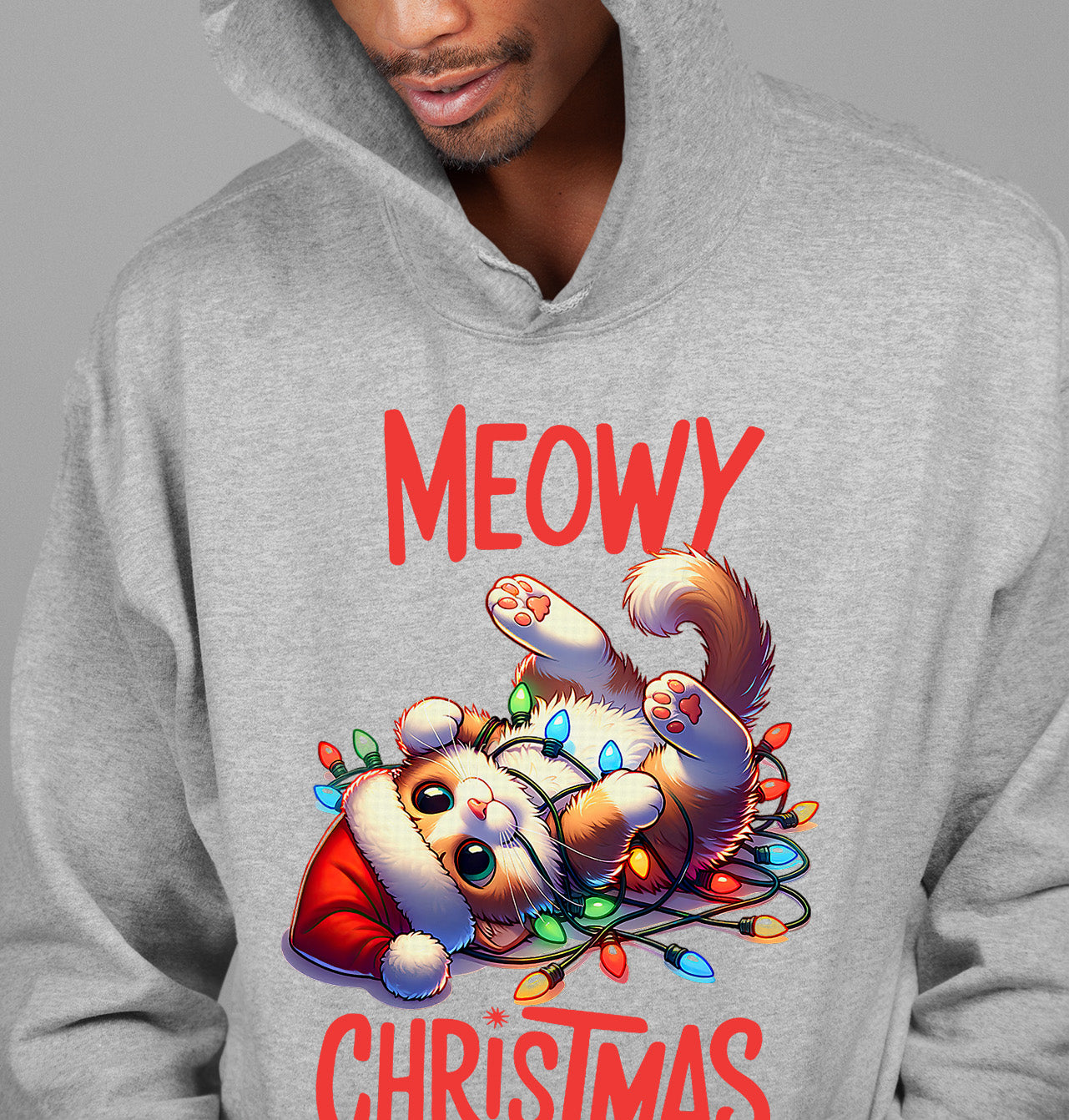 Meowy Christmas Cat Illustration, Festive Holiday Poster for Cat Lovers, Cozy Seasonal Gift, Cute Feline Artwork Hoodie