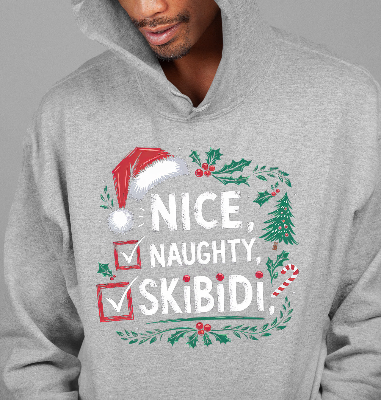 Christmas Naughty or Nice Keepsake | Festive Holiday Charm for Season’s Cheer, Skibidi Inspired Fun Gift Idea Hoodie