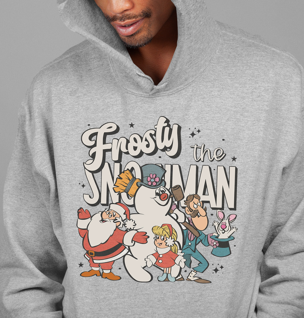 Frosty Snowman Christmas Theme Artwork, Cozy Winter Holiday Gift Idea, Seasonal Frosty Illustration Hoodie
