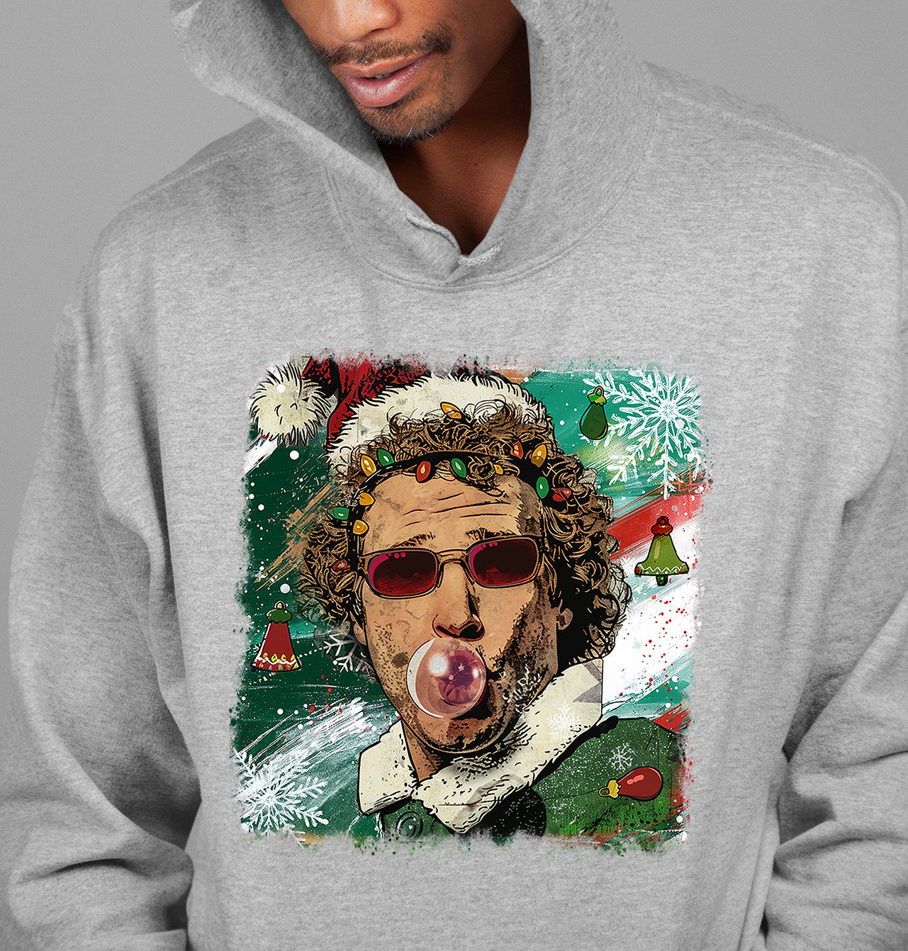 Christmas Elf Bubblegum Artwork, Whimsical Holiday Elf Art with Bubblegum, Festive Fantasy Illustration Gift Idea Hoodie