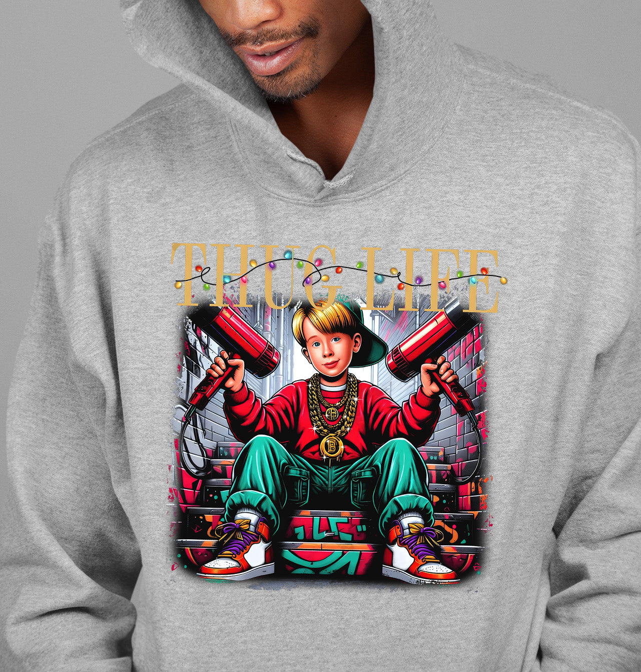 Christmas Thug Life Alone - Funny Holiday Quote Meme Humor - Festive Gift Idea for Him Hoodie