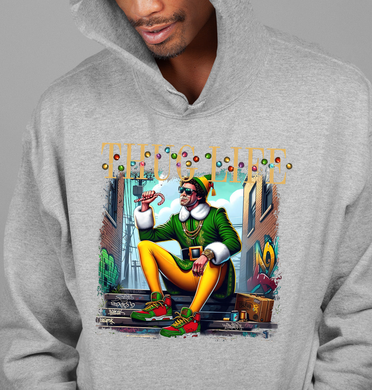 Thug Life Elf Christmas – Funny Holiday Elf Meme, Santa Humor, Naughty Nice Edition, Gifty Laughs for Holidays Hoodie