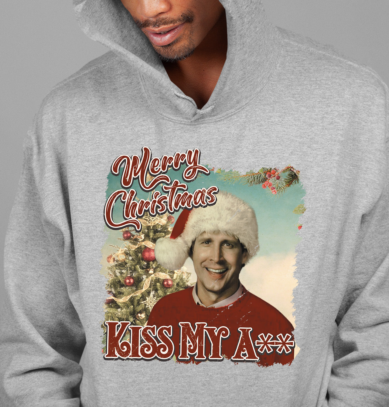 Merry Christmas Kiss My A** - Funny Xmas Phrase, Holiday Snark, Gag Gift, Seasonal Humor Keepsake Hoodie