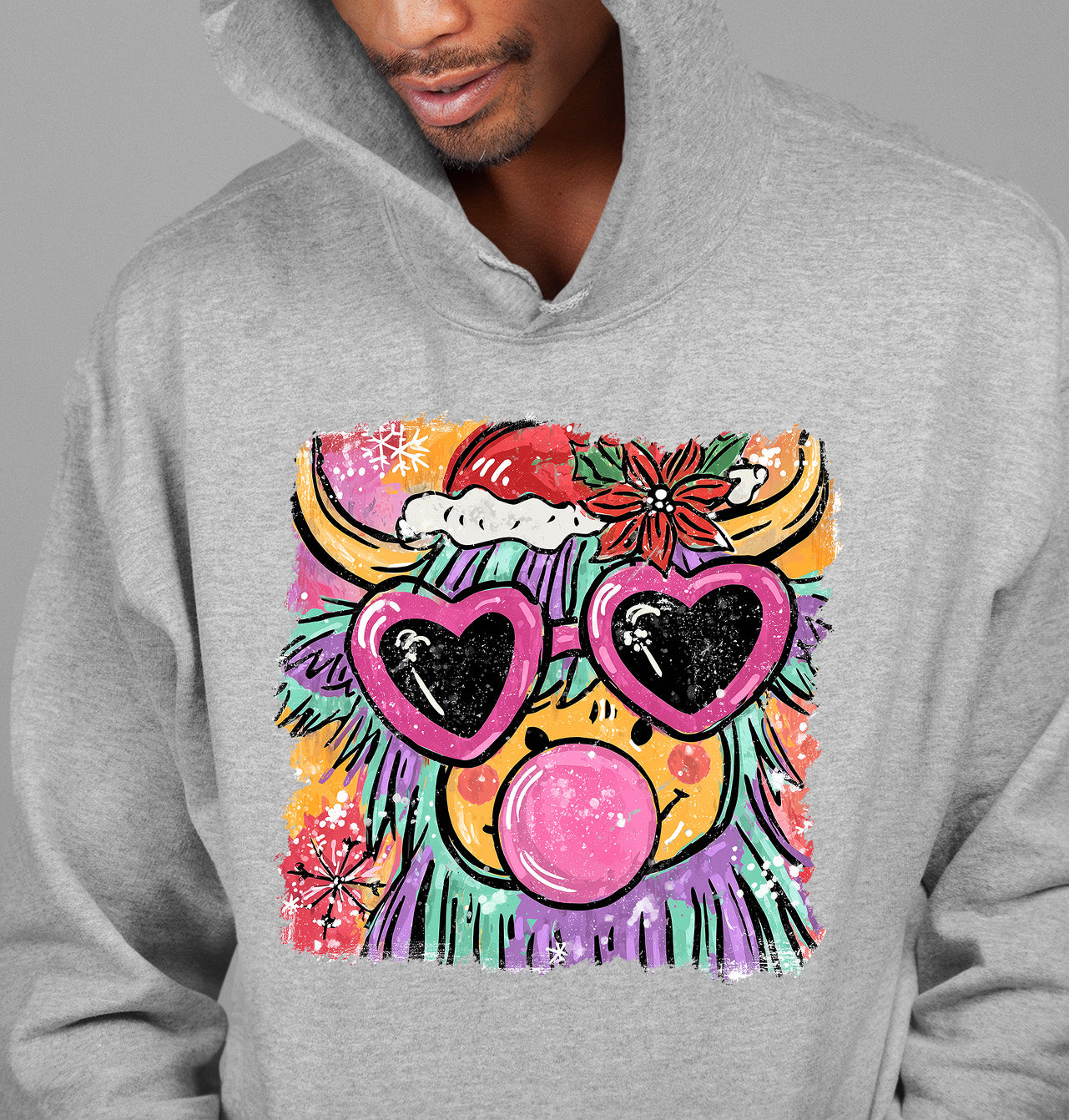 Highland Cow Christmas - Scottish Holiday Scene, Folk Art Gift for Winter, Rustic Cute Keepsake Hoodie