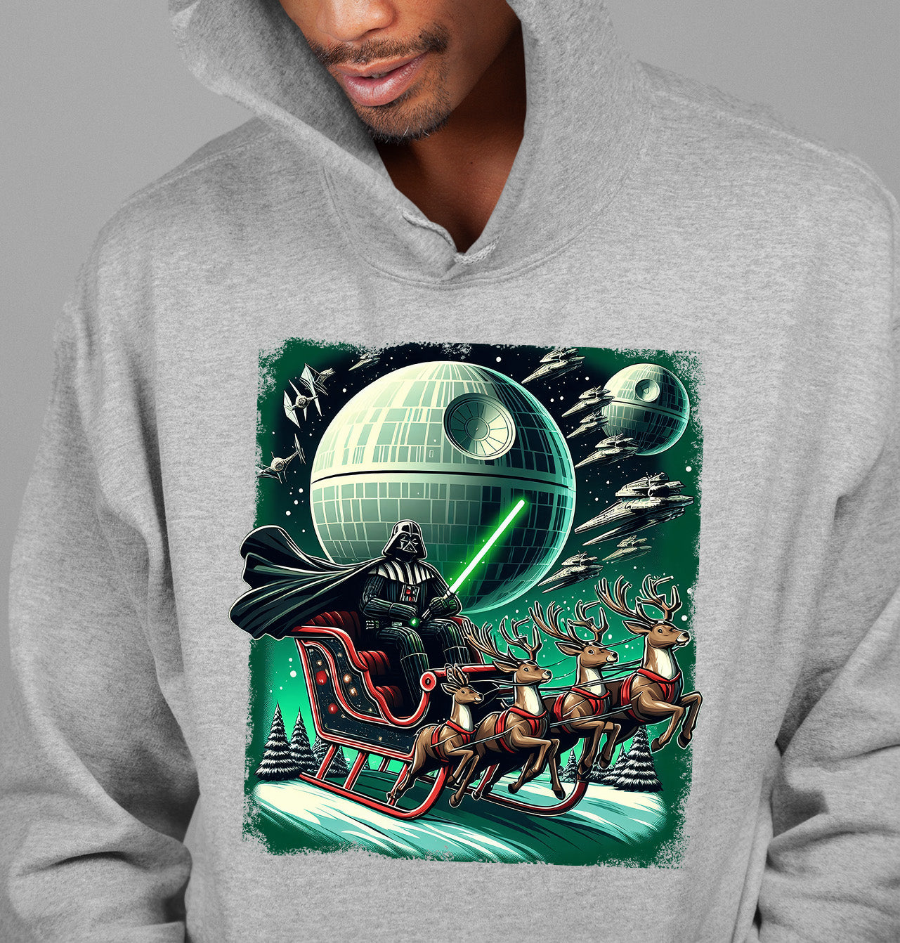 Star Wars Death Star Christmas Light Saber Holiday Galaxy Gift Idea for Sci-Fi Fans Hoodie