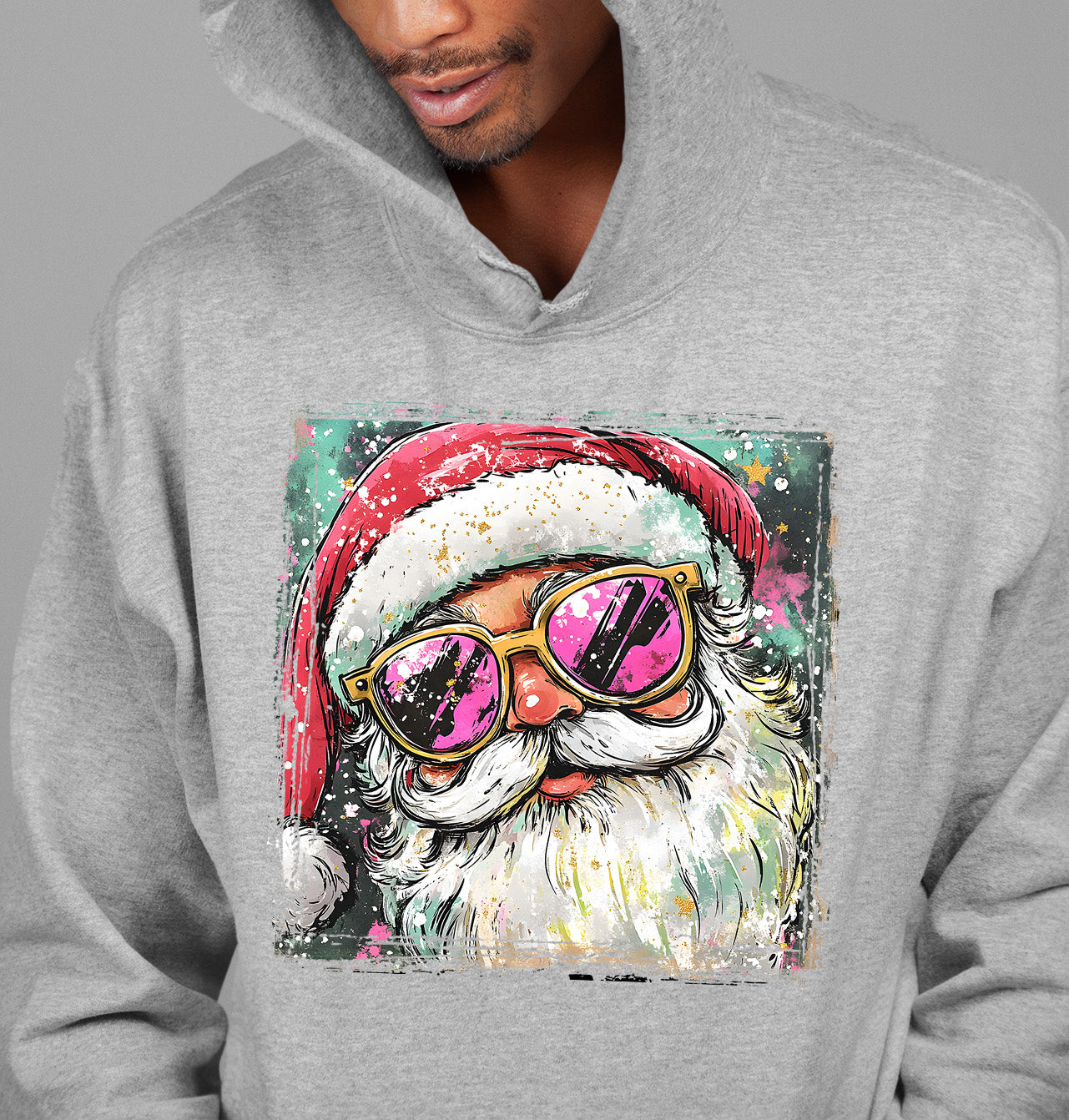 Cool Santa Christmas Art, Whimsical Santa Claus for Holiday Gift Ideas, Festive Collector Piece, Handmade Holiday Joy Hoodie