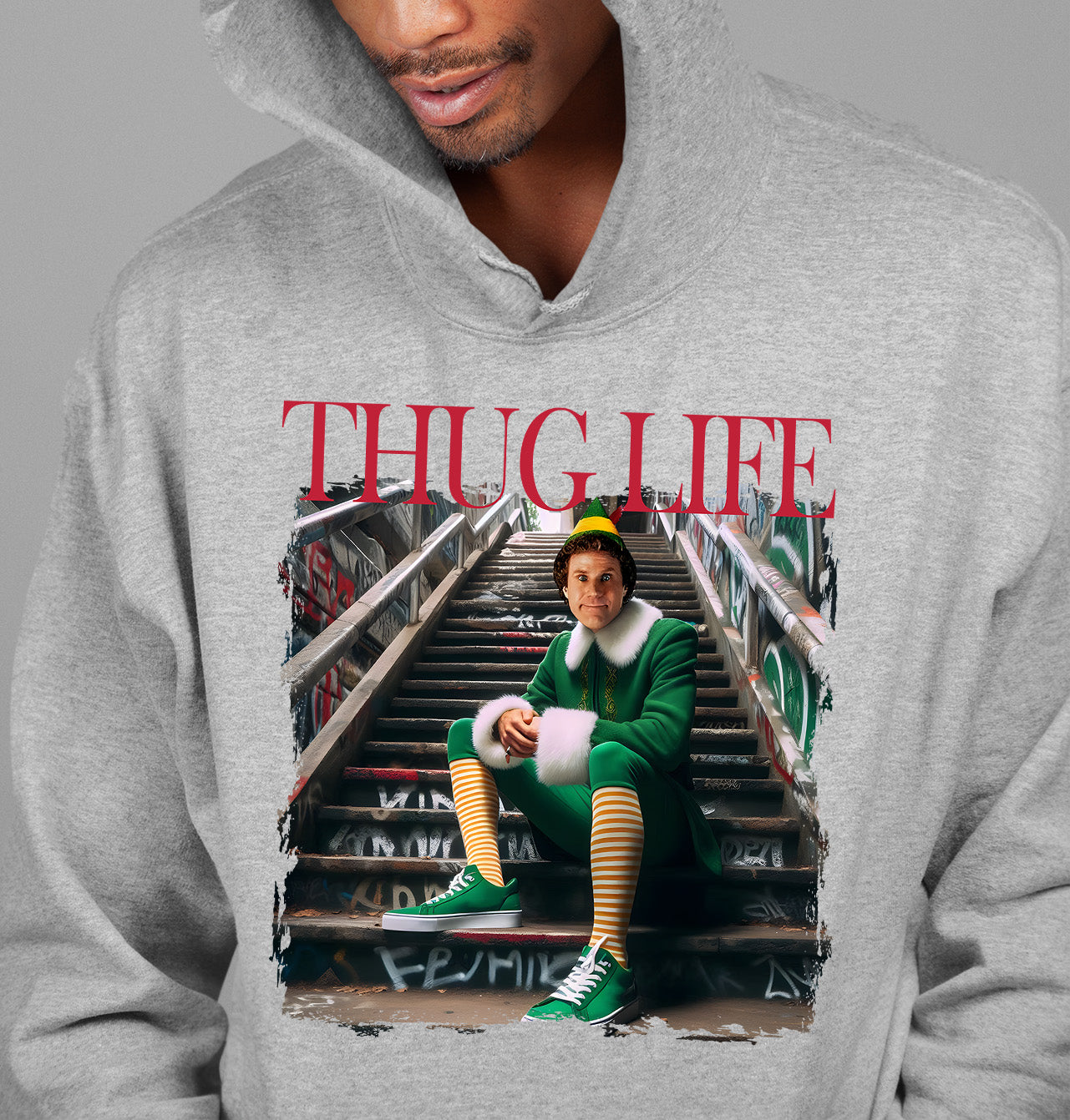 Thug Life Elf on the Streets | Christmas Humor, Naughty Elf Vibe, Festive Season Style, Holiday Laughs Gift Idea Hoodie