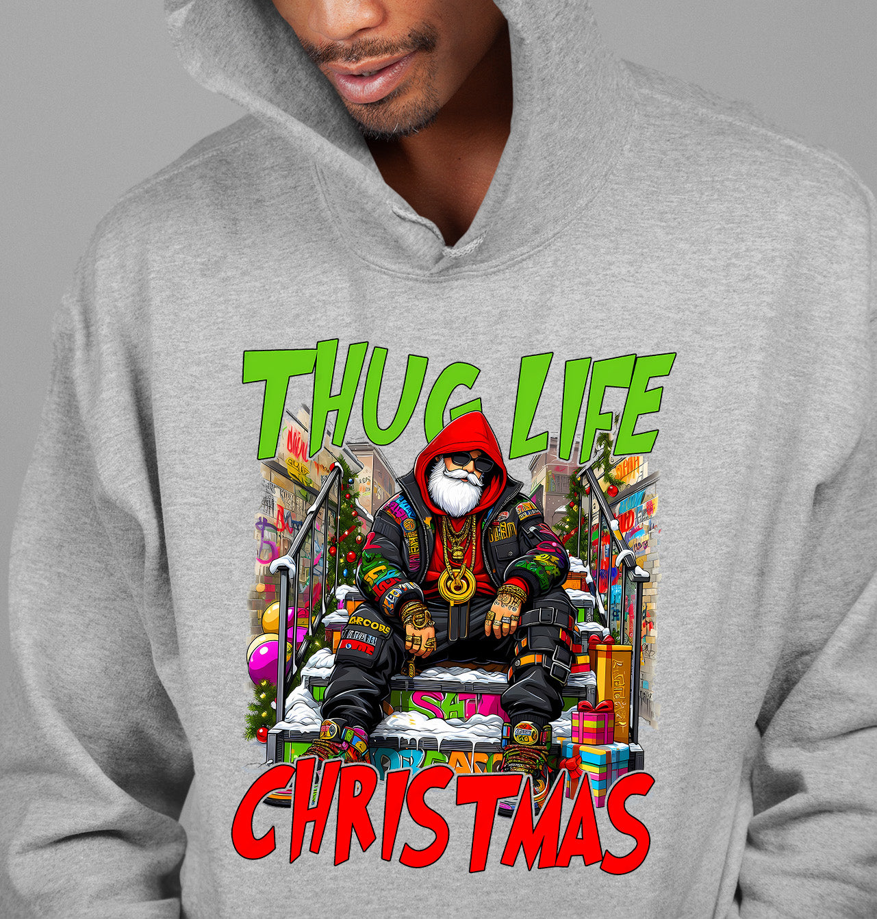 Thug Santa Christmas Theme | Bold Santa Claus Attitude Xmas Holiday Concept Hoodie