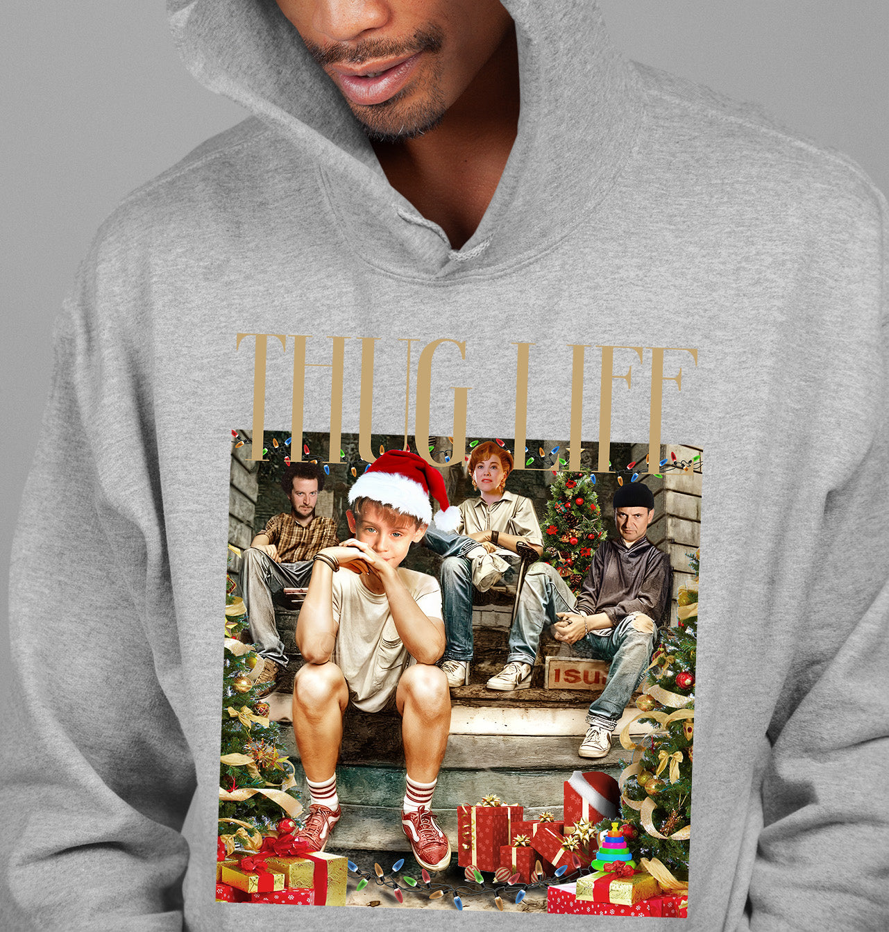 Christmas Thug Life Porch Santa Hat - Funny Santa Hat for Porch, Holiday Humor Gift Hoodie