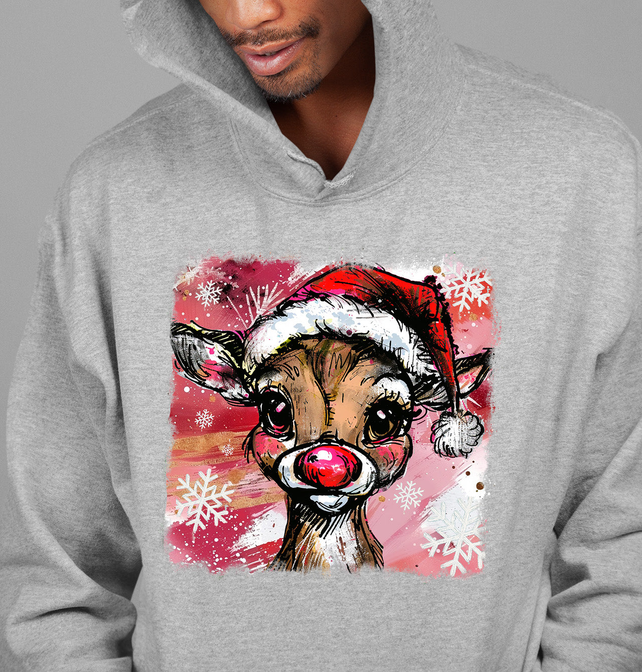 Christmas Reindeer with Hat - Festive Holiday Gift Idea, Handcrafted Seasonal Charm Hoodie