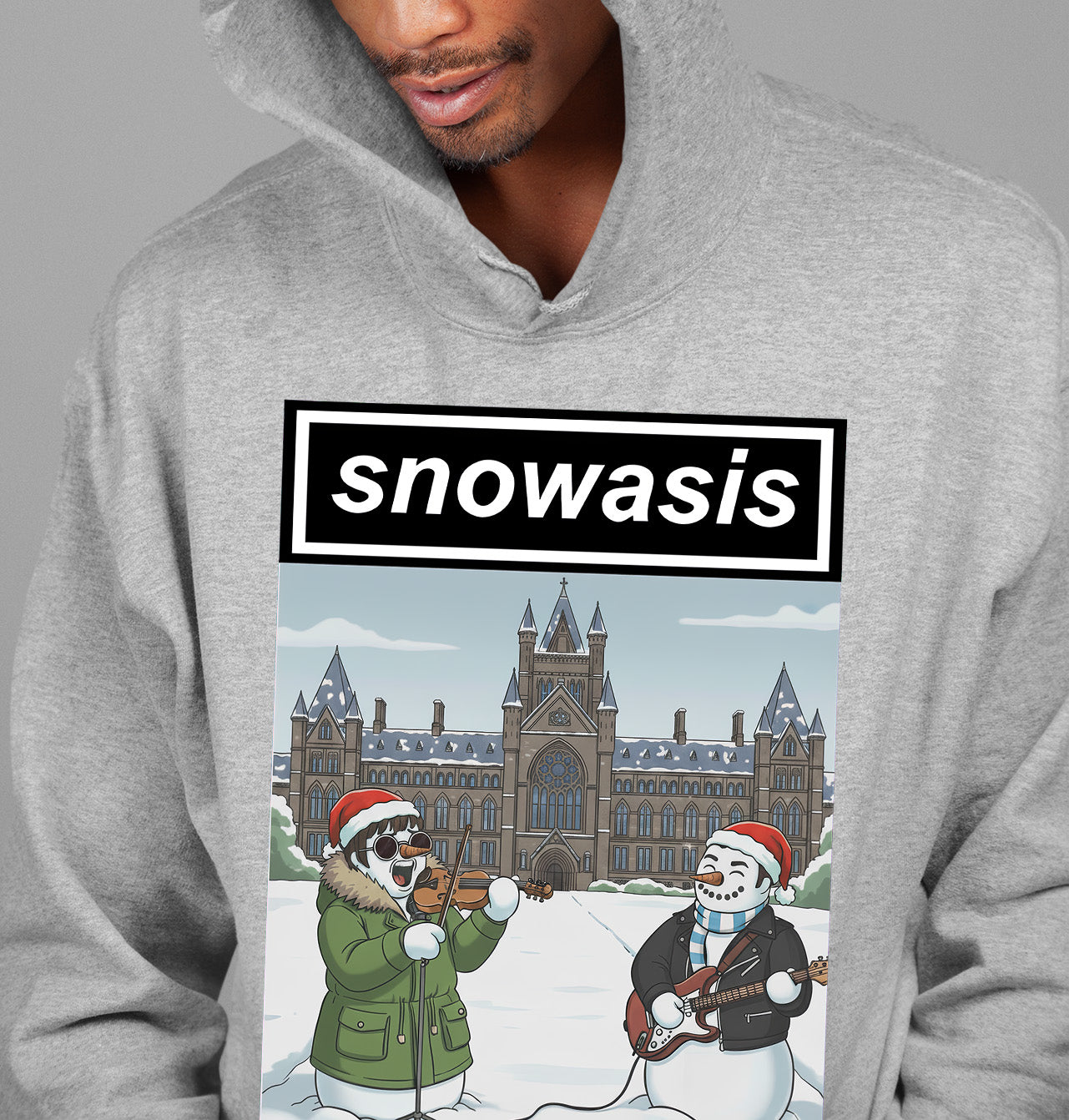 Snowasis in Front of Glasgow Kelvingrove – Christmas Scene, Festive Glasgow Landmark, Snowy Cityscape Gift Idea, Scottish Holiday Art Hoodie