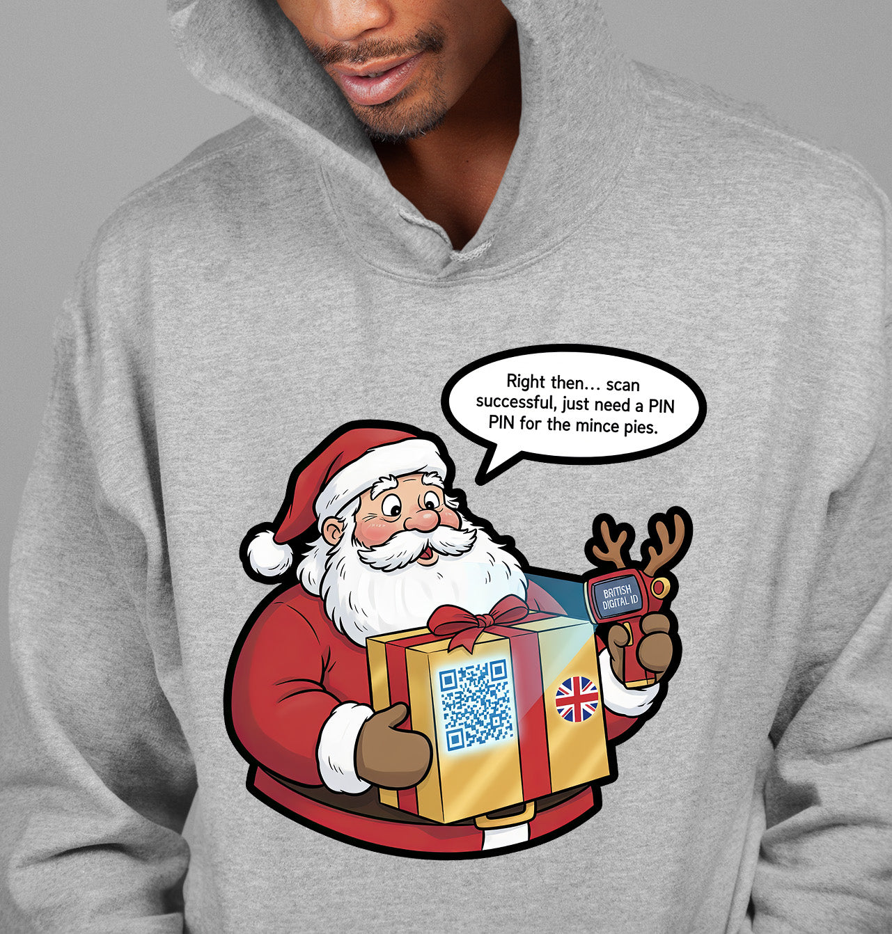 UK Digital ID Santa - Festive Christmas Security Badge Template for Online Use Hoodie