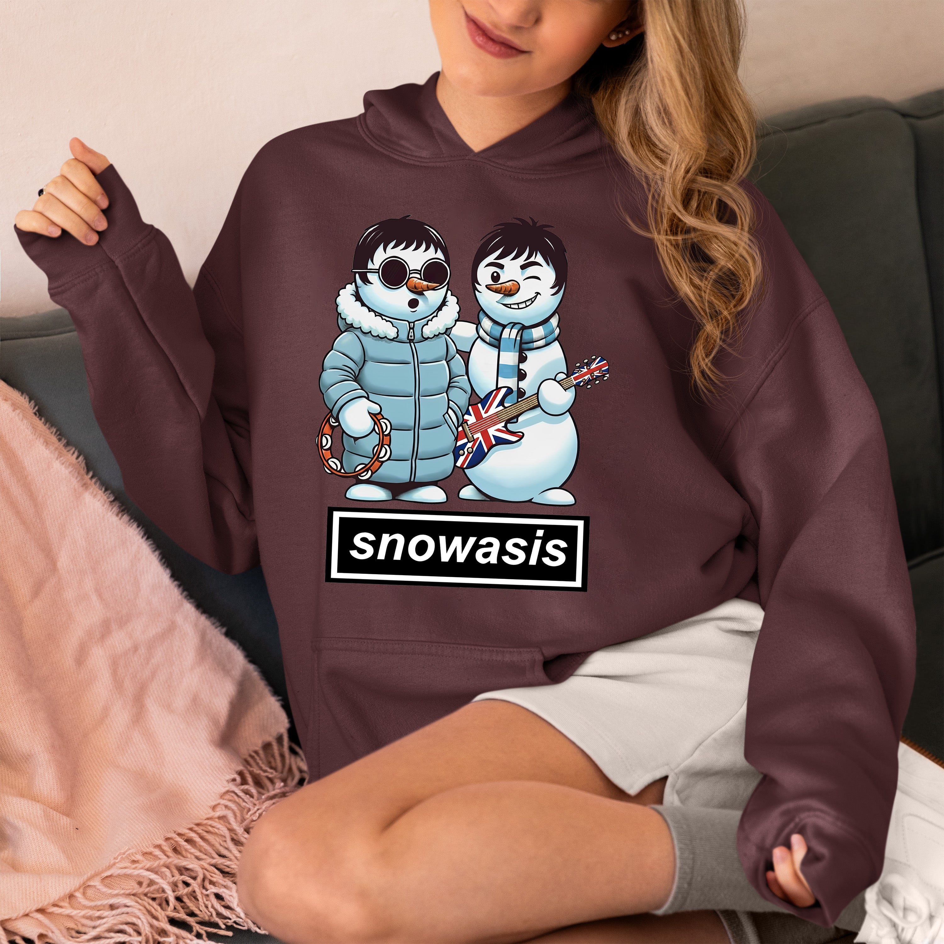 Snowasis Snowmen Guitar Christmas Charm - Whimsical Holiday Keepsake Hoodie