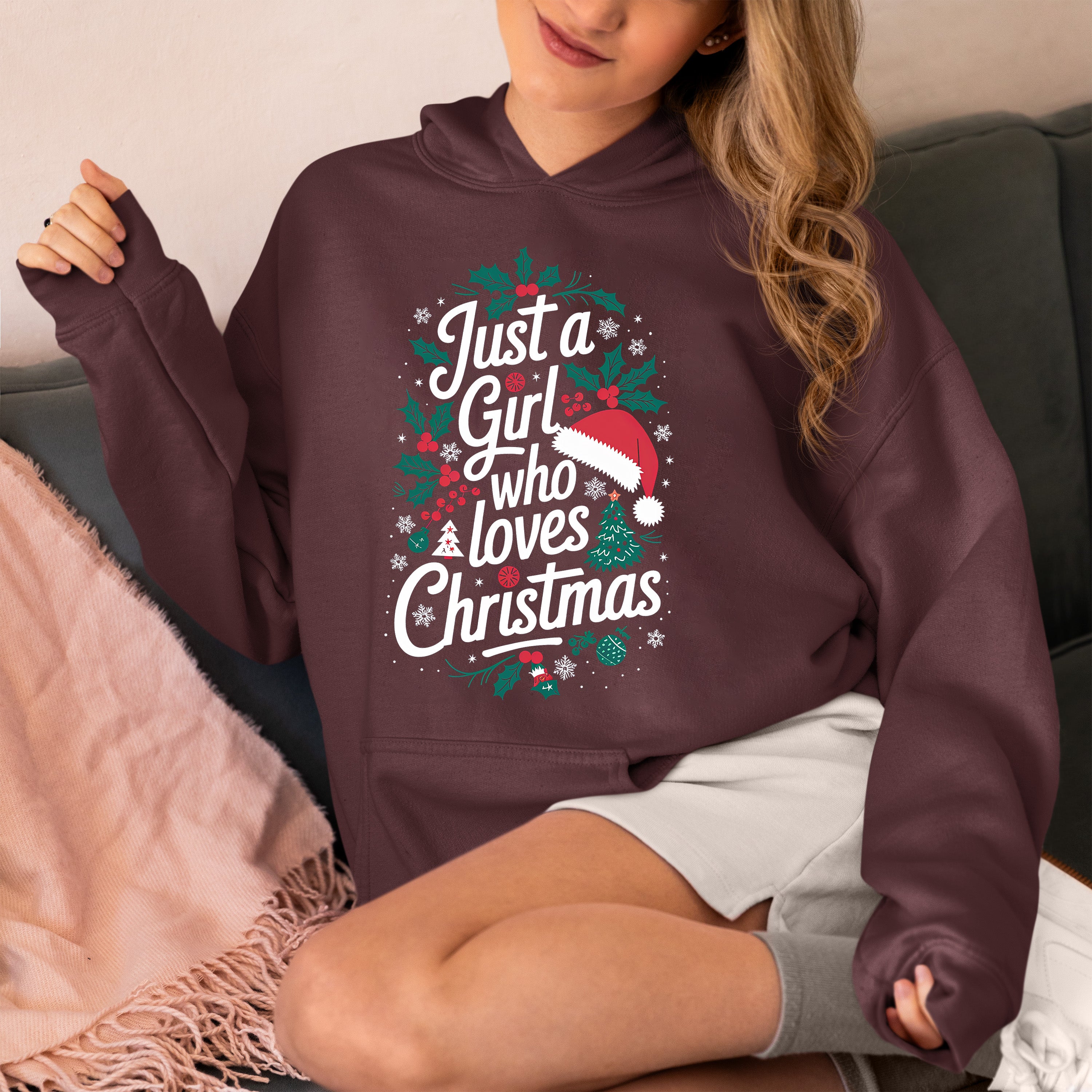 Just a Girl Who Loves Christmas - Festive, Cozy Christmas Theme for Her - Holiday Cheer Keepsake Accessory Hoodie