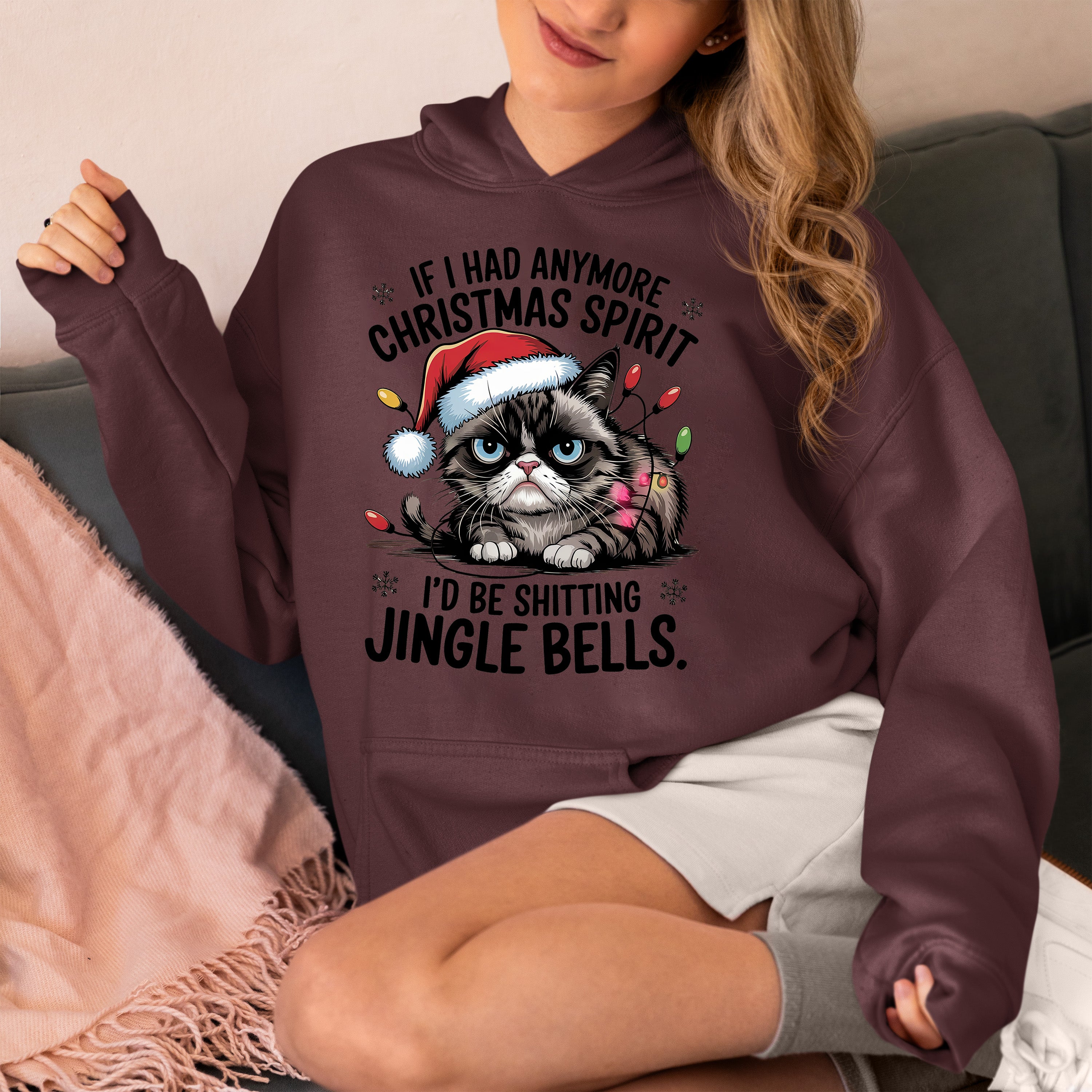Christmas Spirit Cat Jingle Bells Gift for Cat Lovers, Festive Holiday Cheer Hoodie