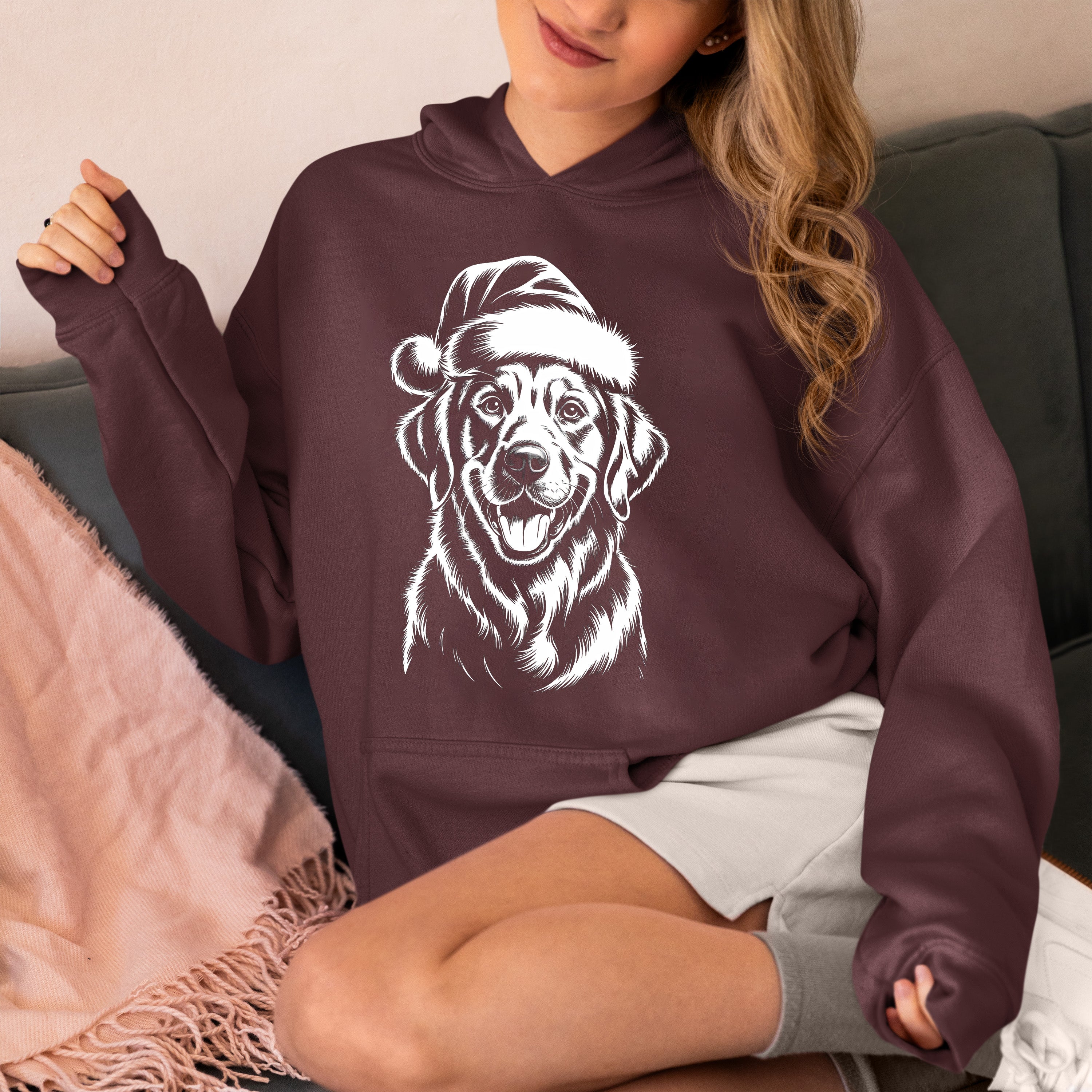 Christmas Dog Illustration for Pet Lovers – Festive Holiday Scene Gift Idea, Cozy Canine Portrait, Seasonal Cheer Hoodie