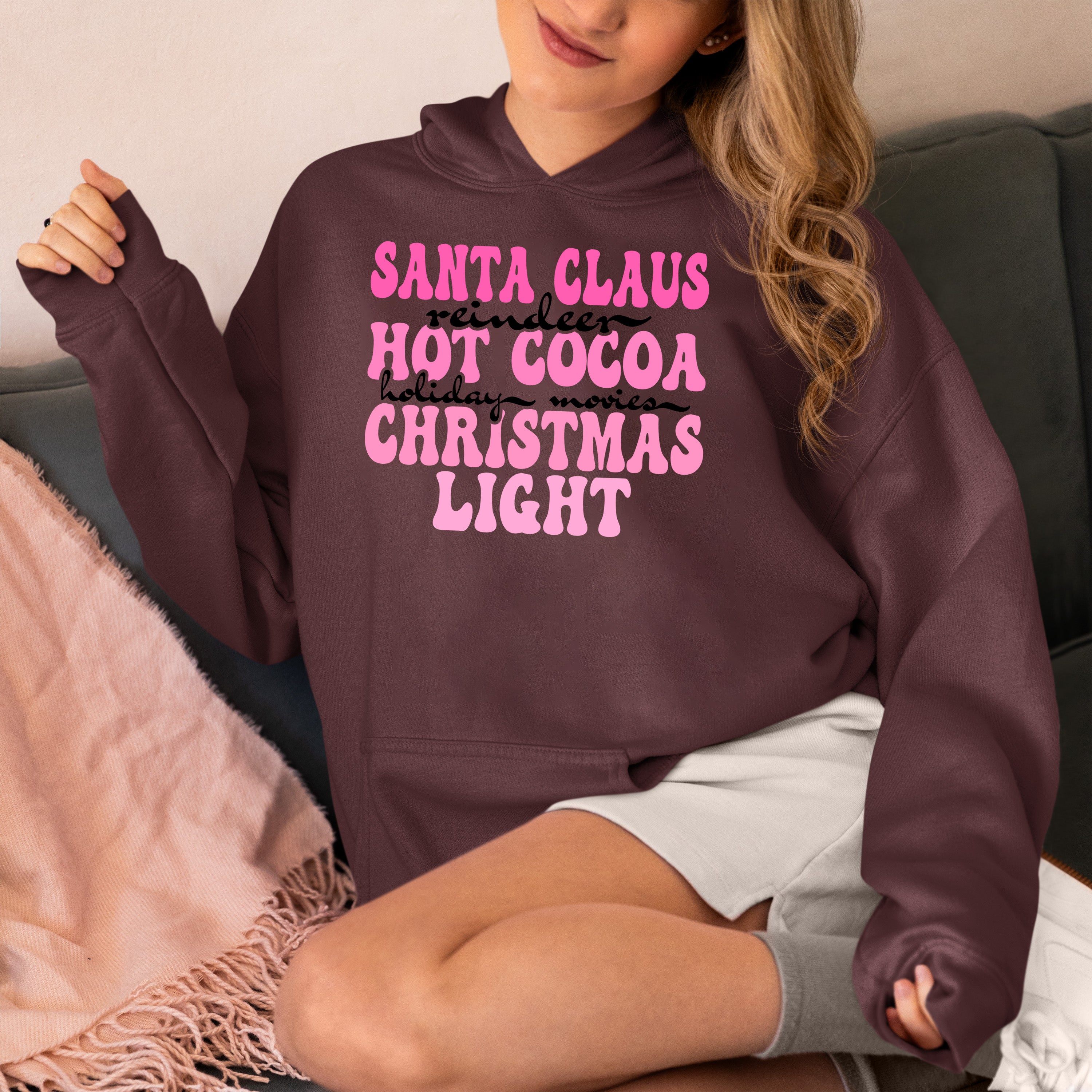 Santa Claus Reindeer Christmas Scene with Hot Cocoa - Cozy Holiday Charm for Gifts & Collectibles Hoodie