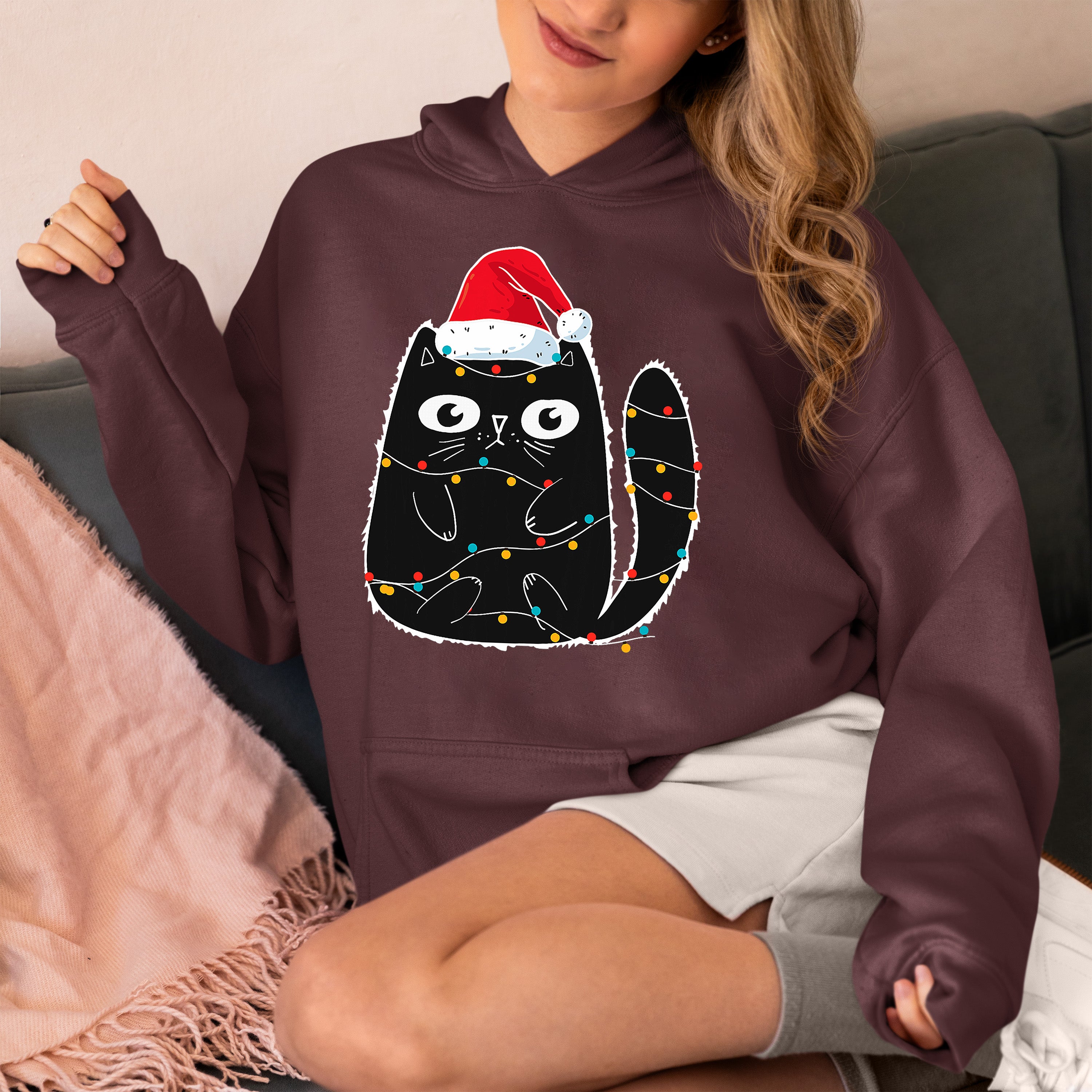 Cute Cat in Santa Hat - Christmas Feline Themed Gift for Holidays Hoodie