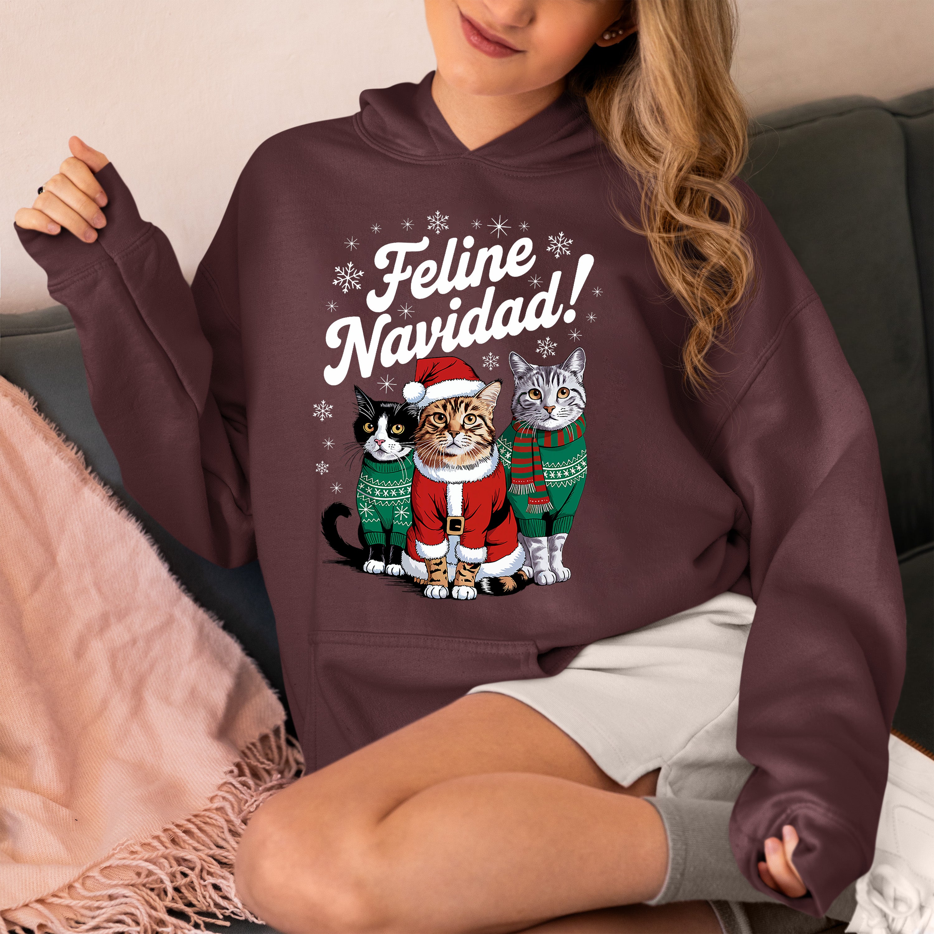 Cat Snowflakes Christmas Theme - Festive Holiday Cat Artwork for Season Hoodie