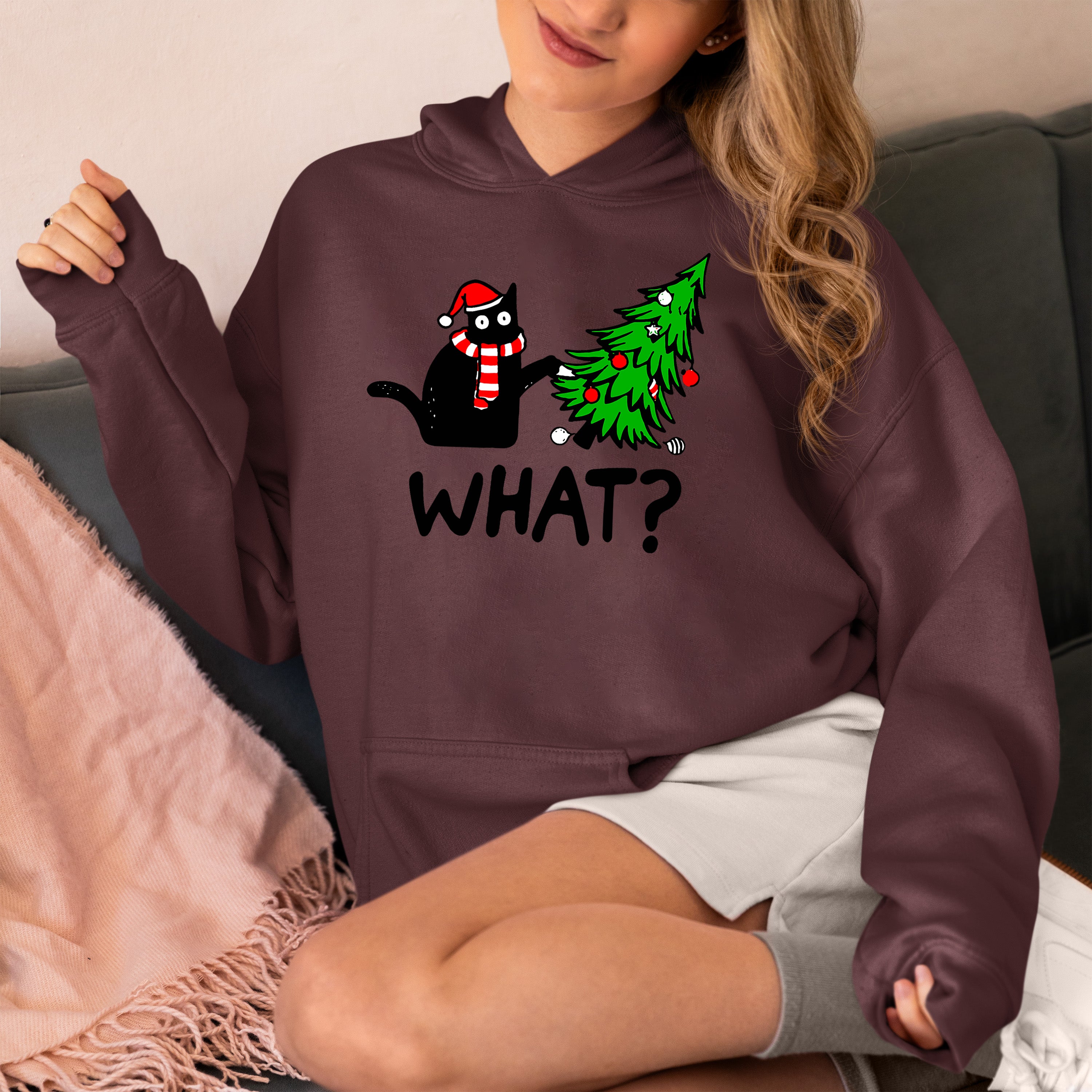 What Cat Says at Christmas - Funny Kitty Gift for Cat Lovers, Holiday Humor, Whiskers & Paws, Cozy Christmas Cheer Hoodie