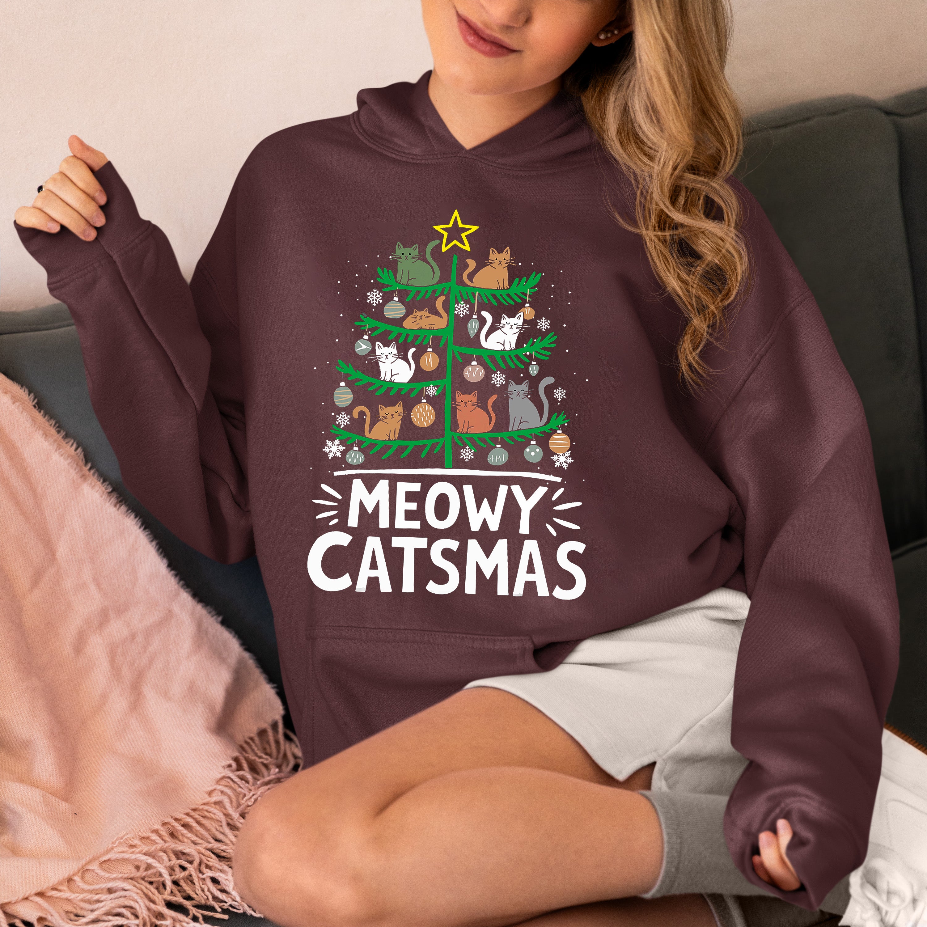Meowy Catmas Tree - Festive Christmas Gift for Cat Lovers, Holiday Keepsake Hoodie