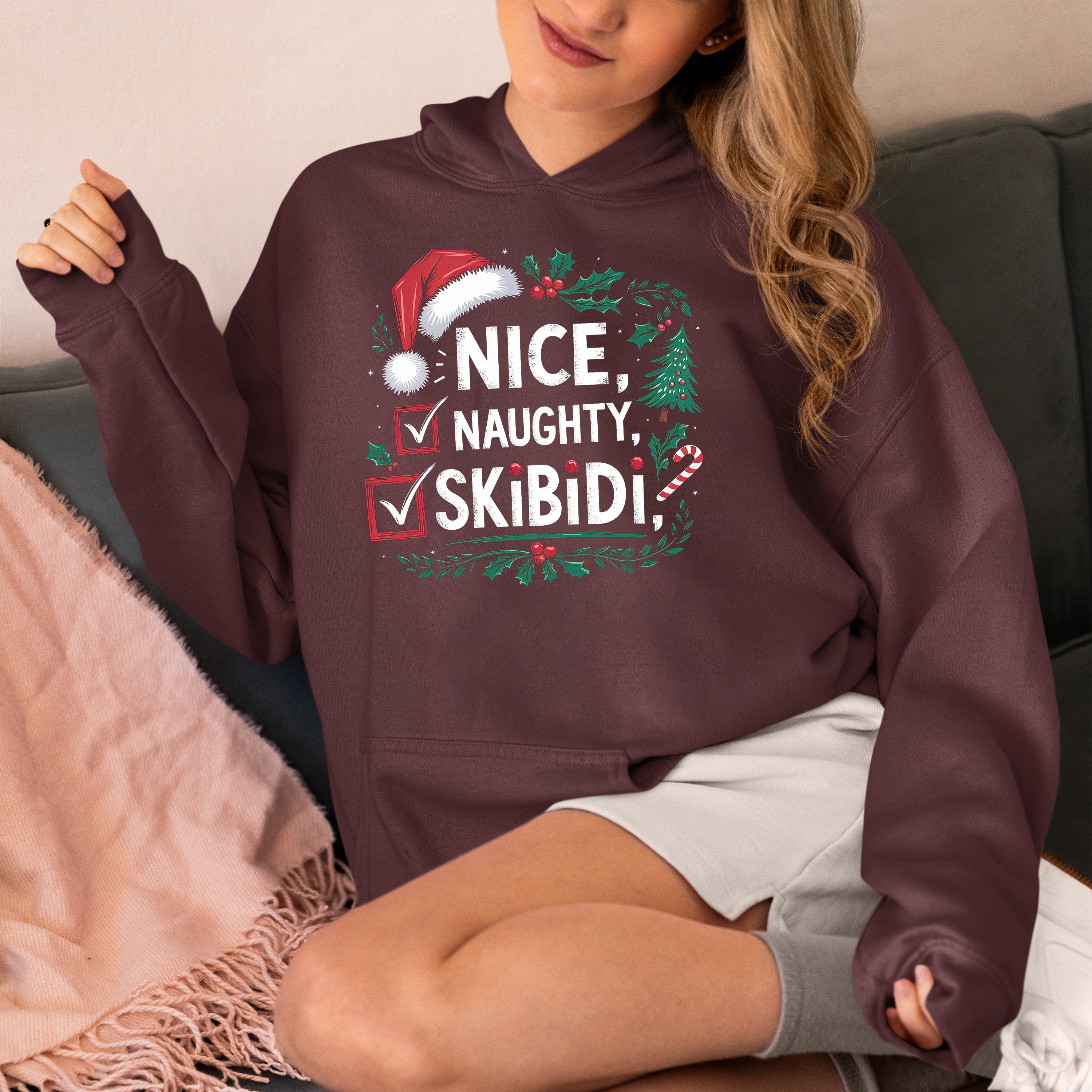 Christmas Naughty or Nice Keepsake | Festive Holiday Charm for Season’s Cheer, Skibidi Inspired Fun Gift Idea Hoodie