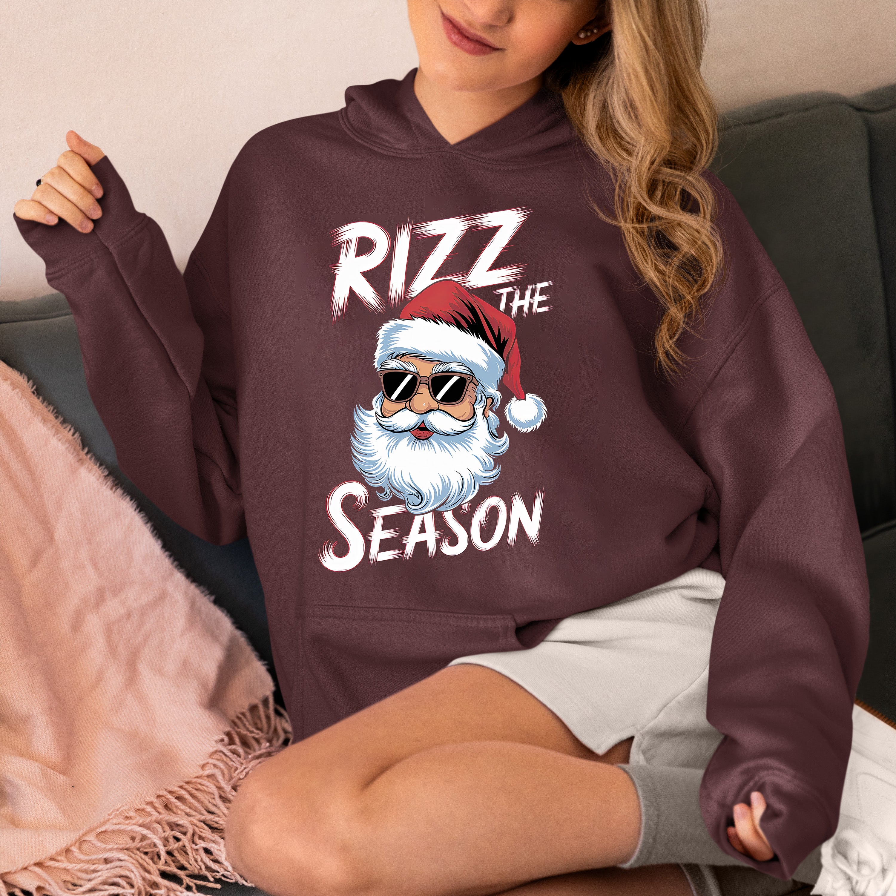 Rizz the Seasonn Santa Sunglasses – Christmas Santa Glasses, Funny Holiday Fashion Accessory, Festive Seasonal Gift Idea, Cozy Cheer Hoodie