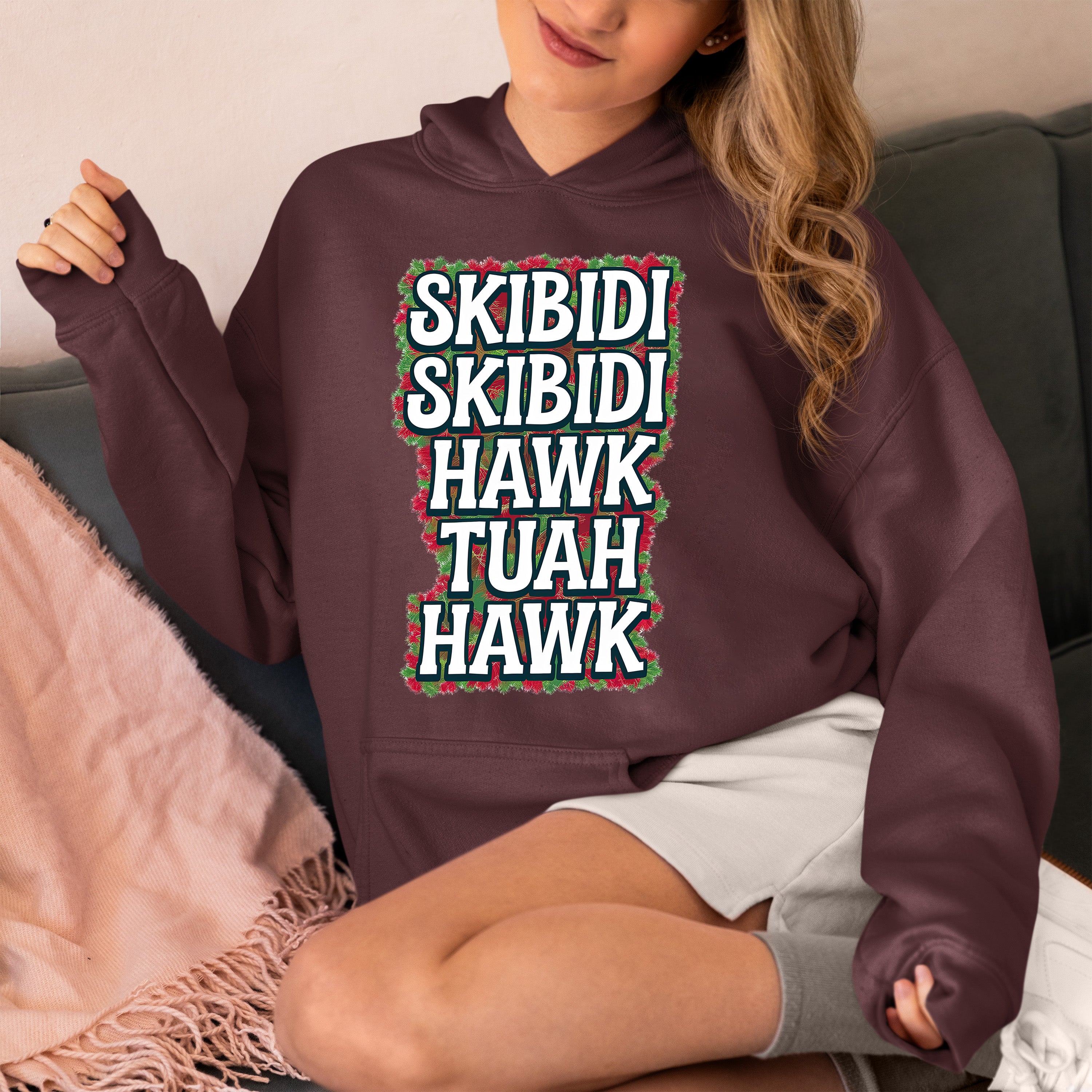 Christmas Skibidi Skibidi Hawk Tuah Hawk Art - Festive Holiday Scene for Gifts, Unique Cheer, Seasonal Pixel Masterpiece Hoodie