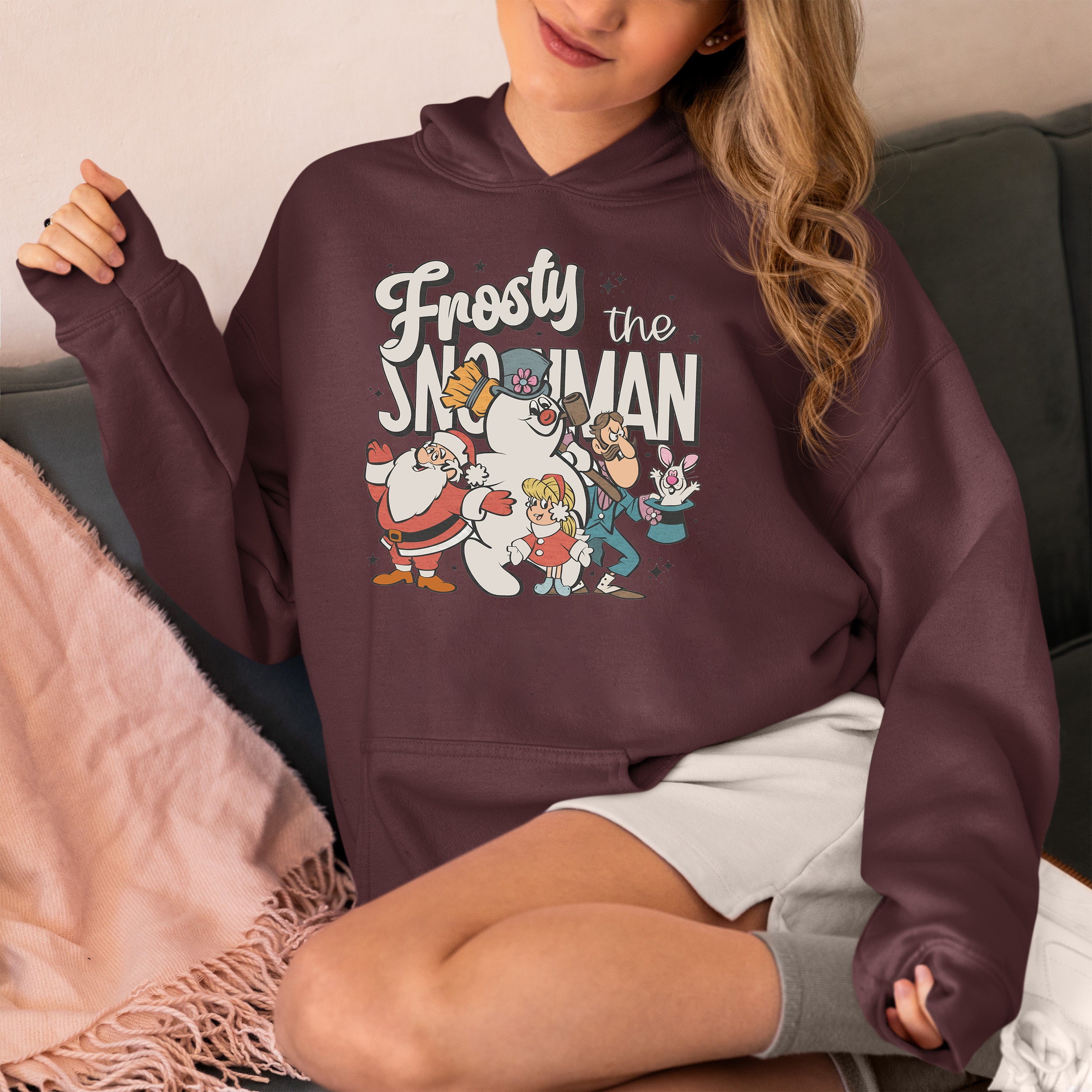 Frosty Snowman Christmas Theme Artwork, Cozy Winter Holiday Gift Idea, Seasonal Frosty Illustration Hoodie