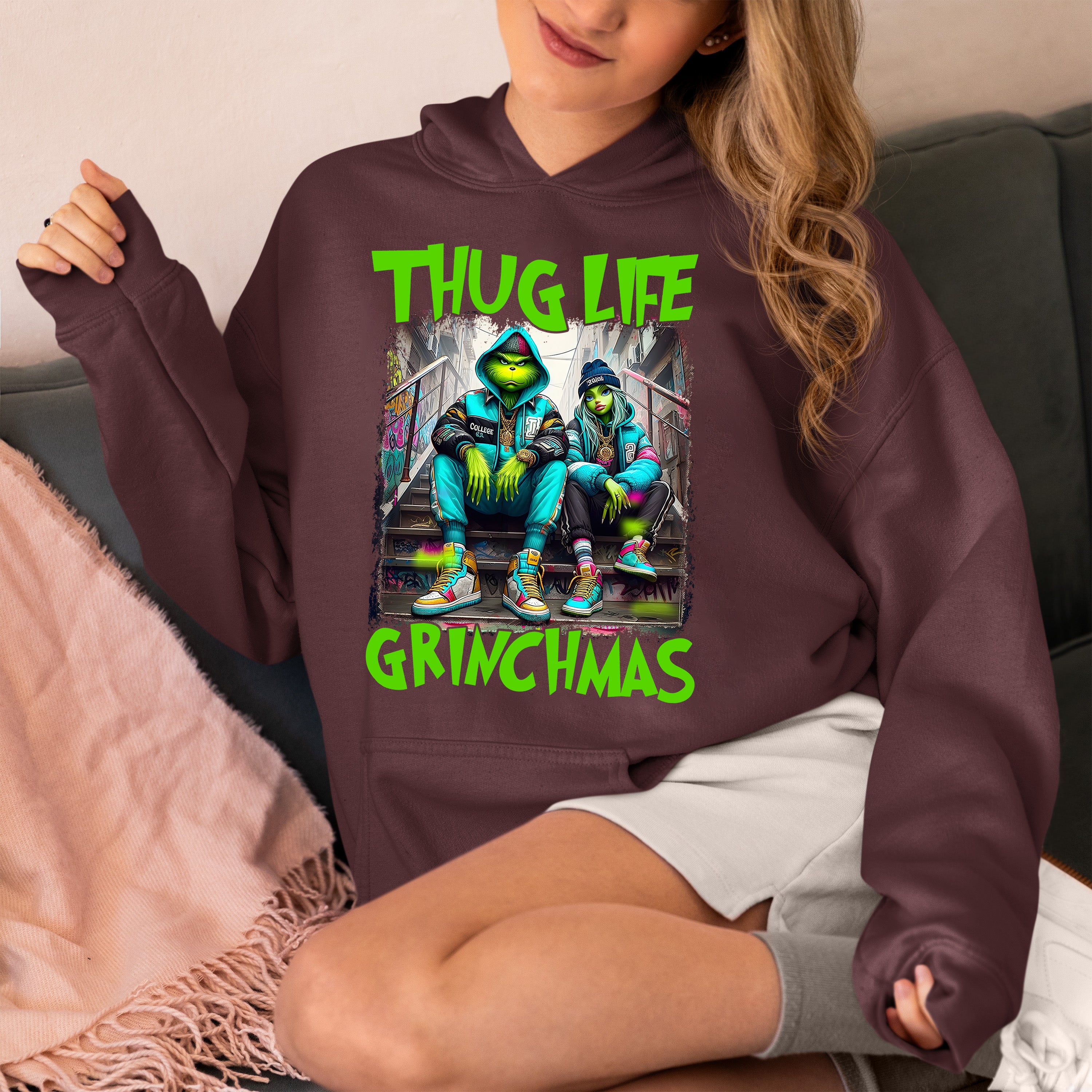 Thug Life Grinchmas | Christmas Meme Graphics for Holiday Crafts and Gifts | Grinch Humor Theme Hoodie