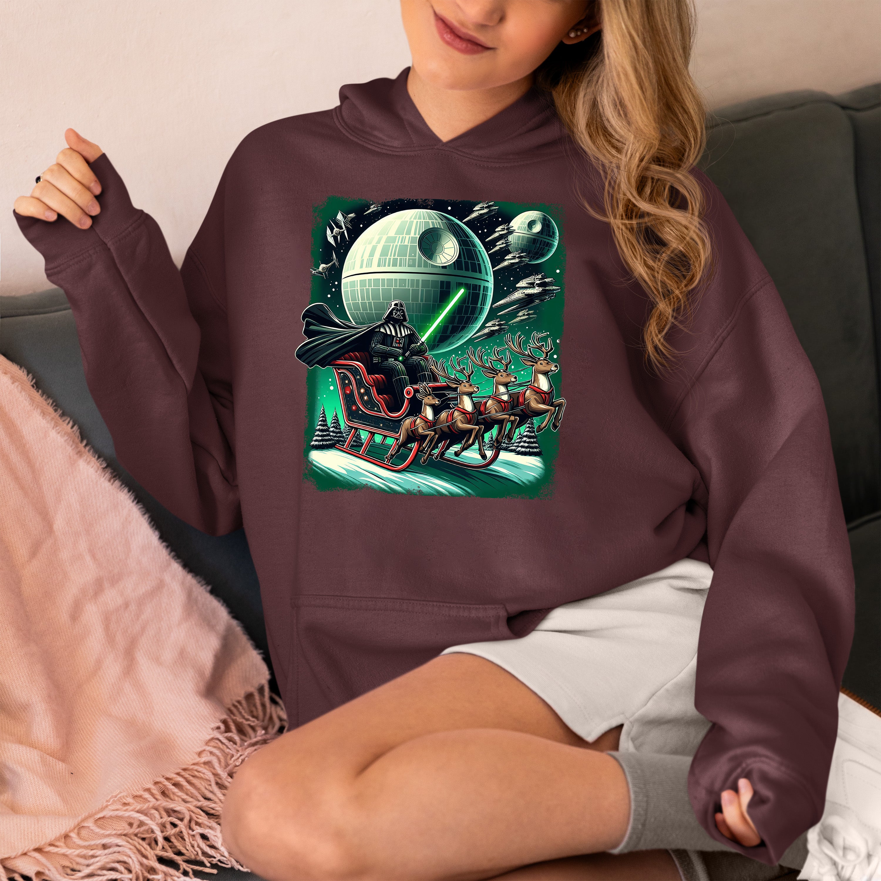 Star Wars Death Star Christmas Light Saber Holiday Galaxy Gift Idea for Sci-Fi Fans Hoodie