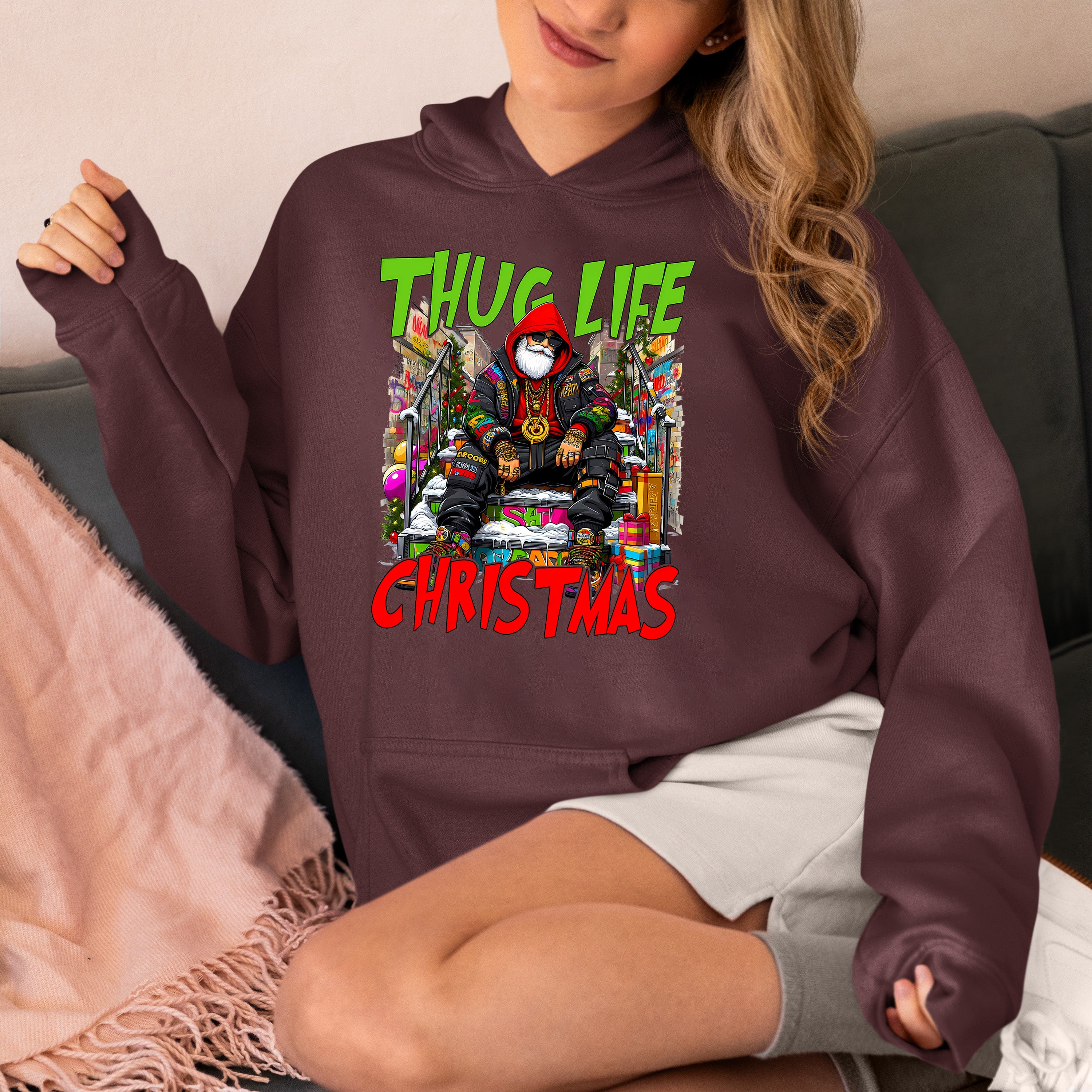 Thug Santa Christmas Theme | Bold Santa Claus Attitude Xmas Holiday Concept Hoodie