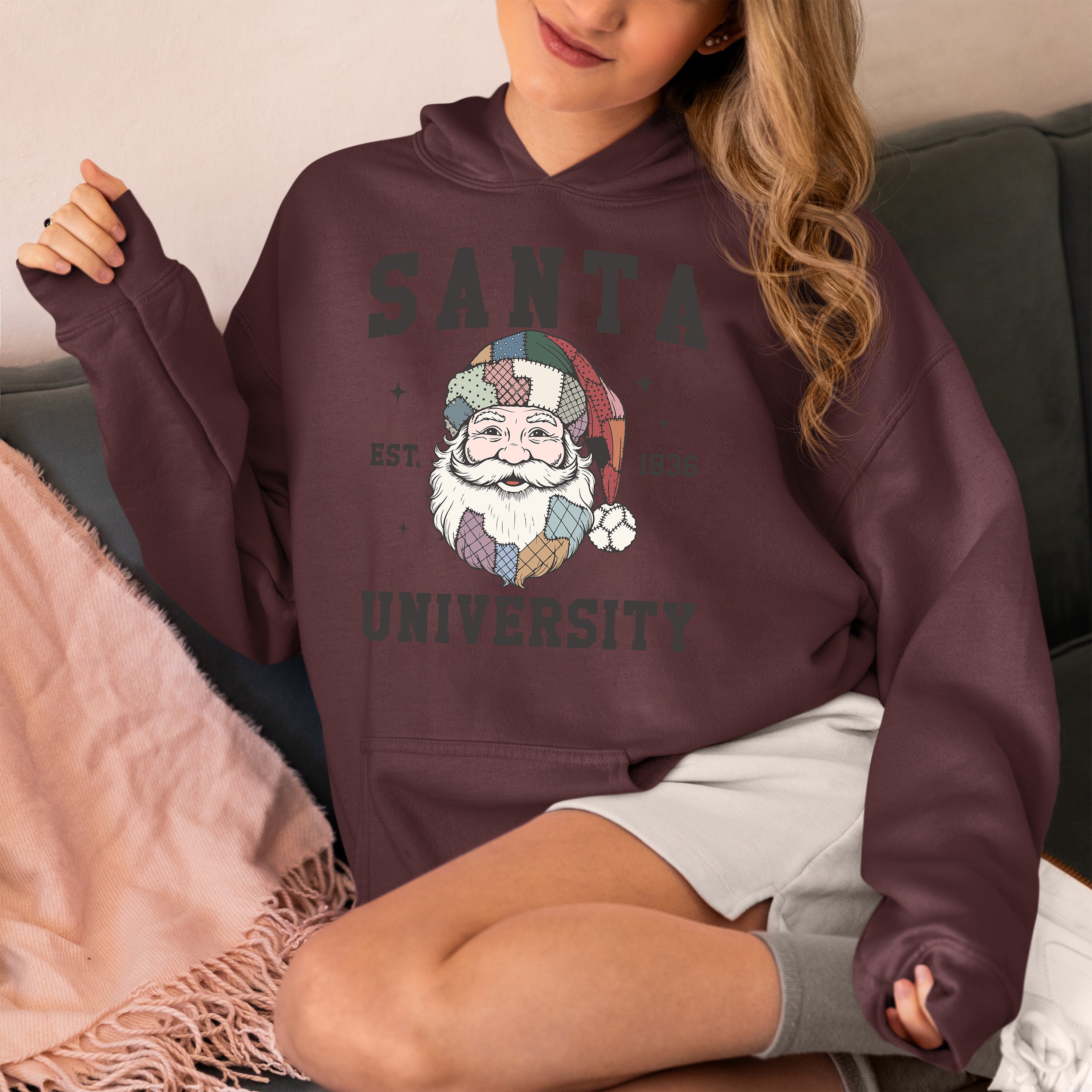 Santa University Christmas Collection, Santa Claus Gift, North Pole Education Theme, Festive Holiday Cheer Hoodie