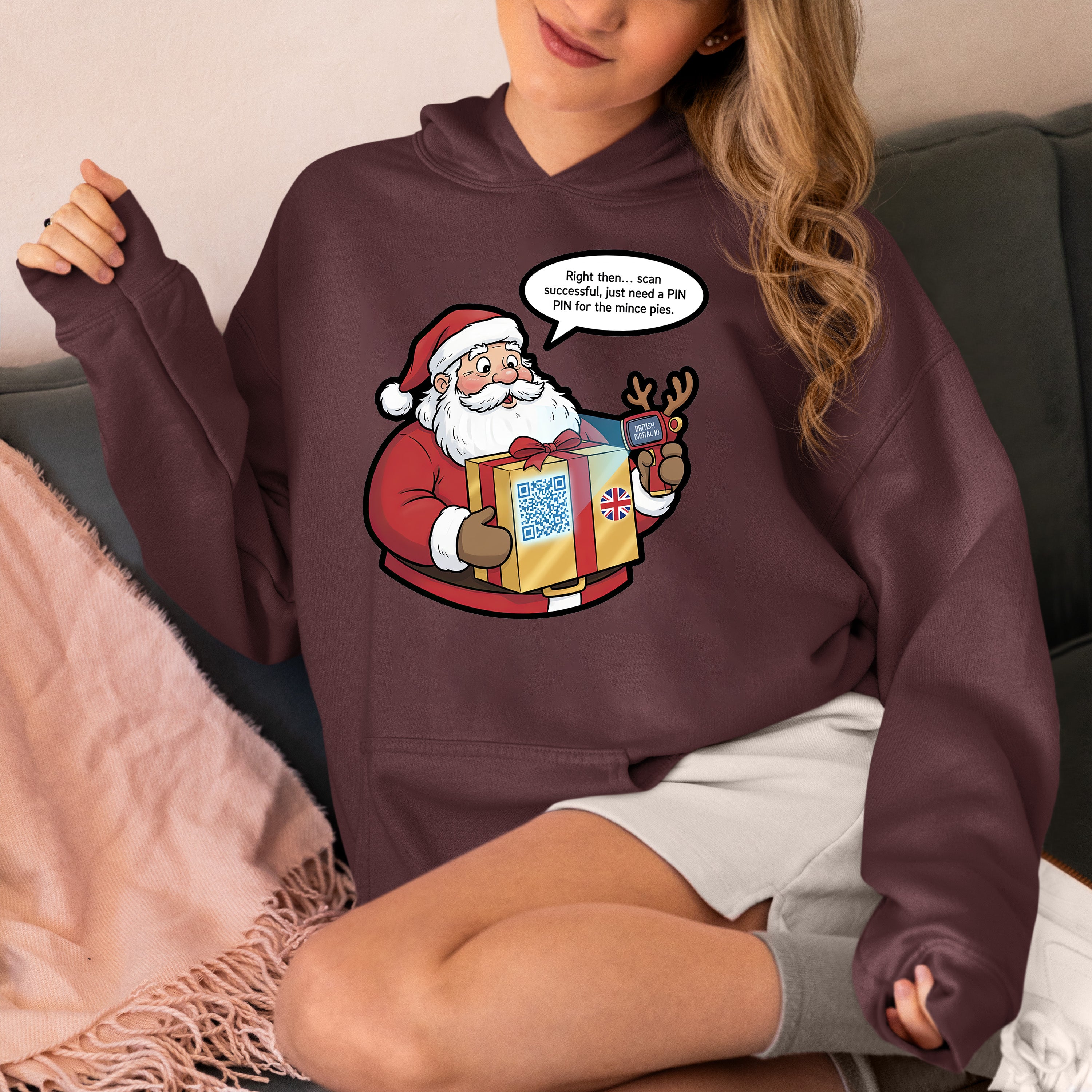 UK Digital ID Santa - Festive Christmas Security Badge Template for Online Use Hoodie