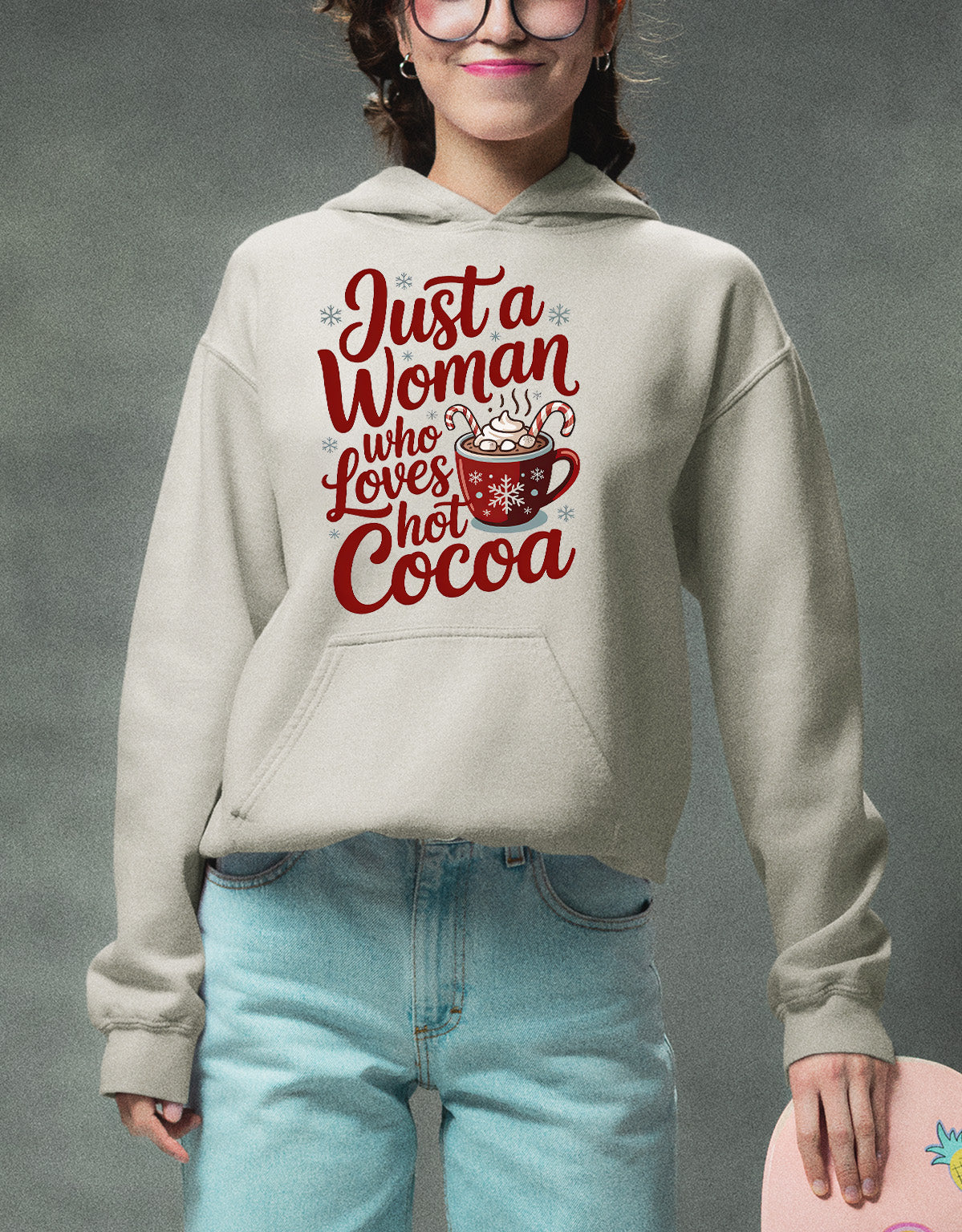 Christmas Gift for Her: Just a Woman Who Loves Hot Cocoa – Cozy Holiday Cheer Hoodie