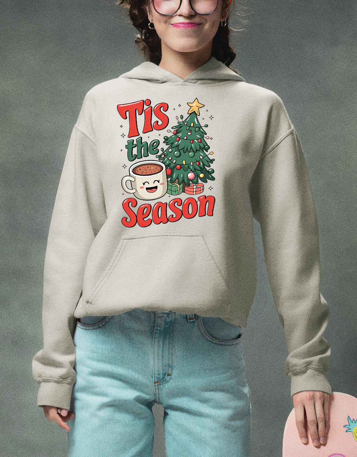 Tis the Season - Merry Christmas Village Scene - Cozy Winter Charm for Collectors, Handmade Gift for Holidays Hoodie
